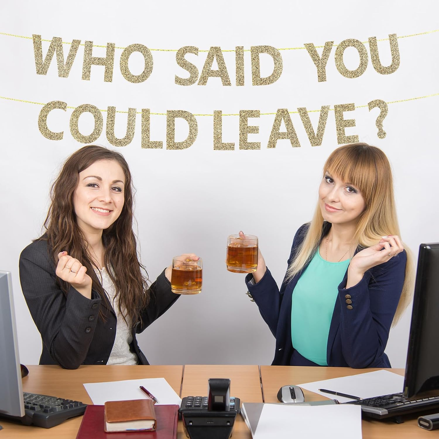 WHO SAID YOU COULD LEAVE Banner Funny Retirement Banner Retirement Party Decorations Farewell Banner Supplies for Leaving Work Colleague (Gold) image number 5
