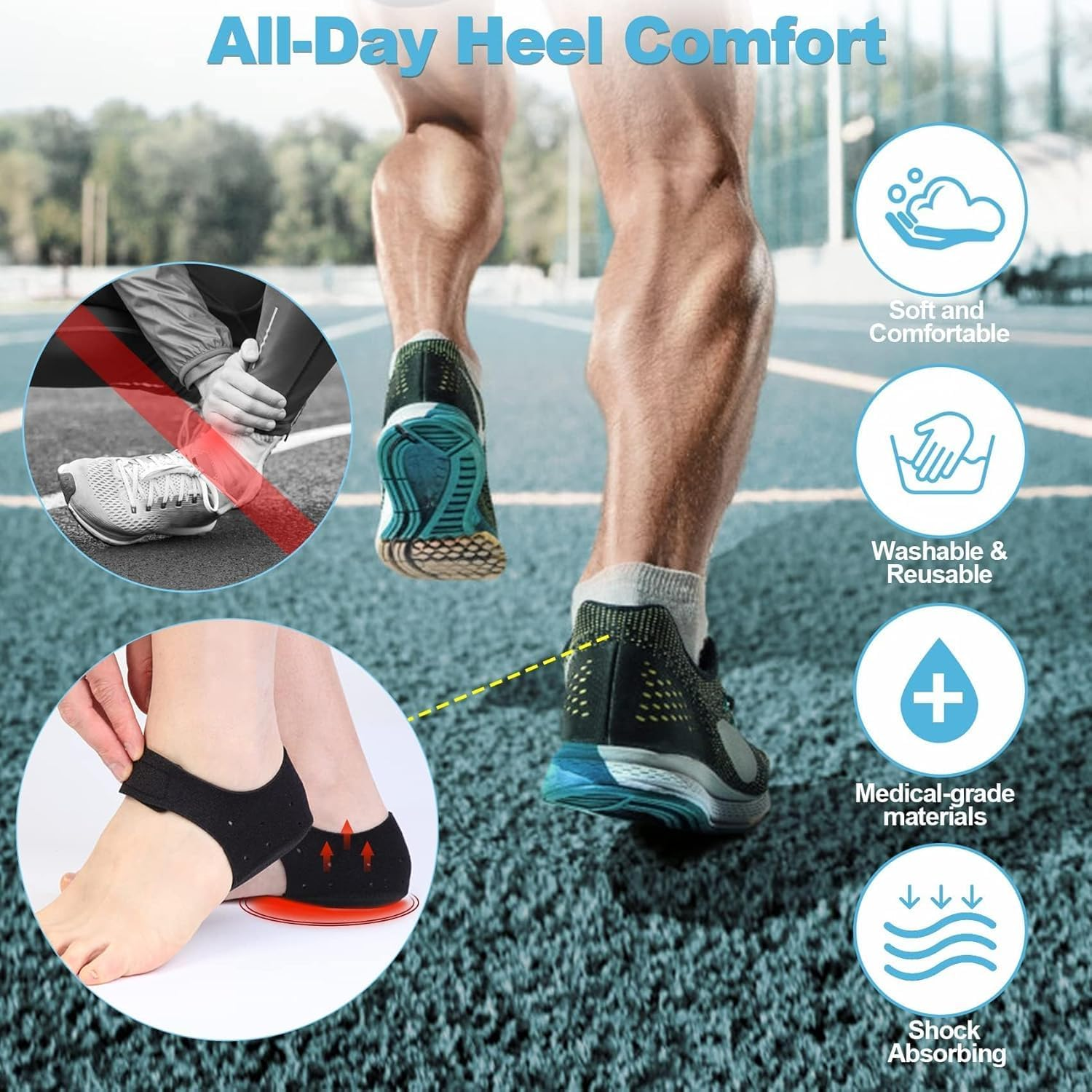 Gel Heel Cups for Plantar Fasciitis Relief &ndash; 2-Pack Non-Slip Heel Protectors for Achilles Tendonitis and Foot Pain Relief (M(40-47)) image number 1