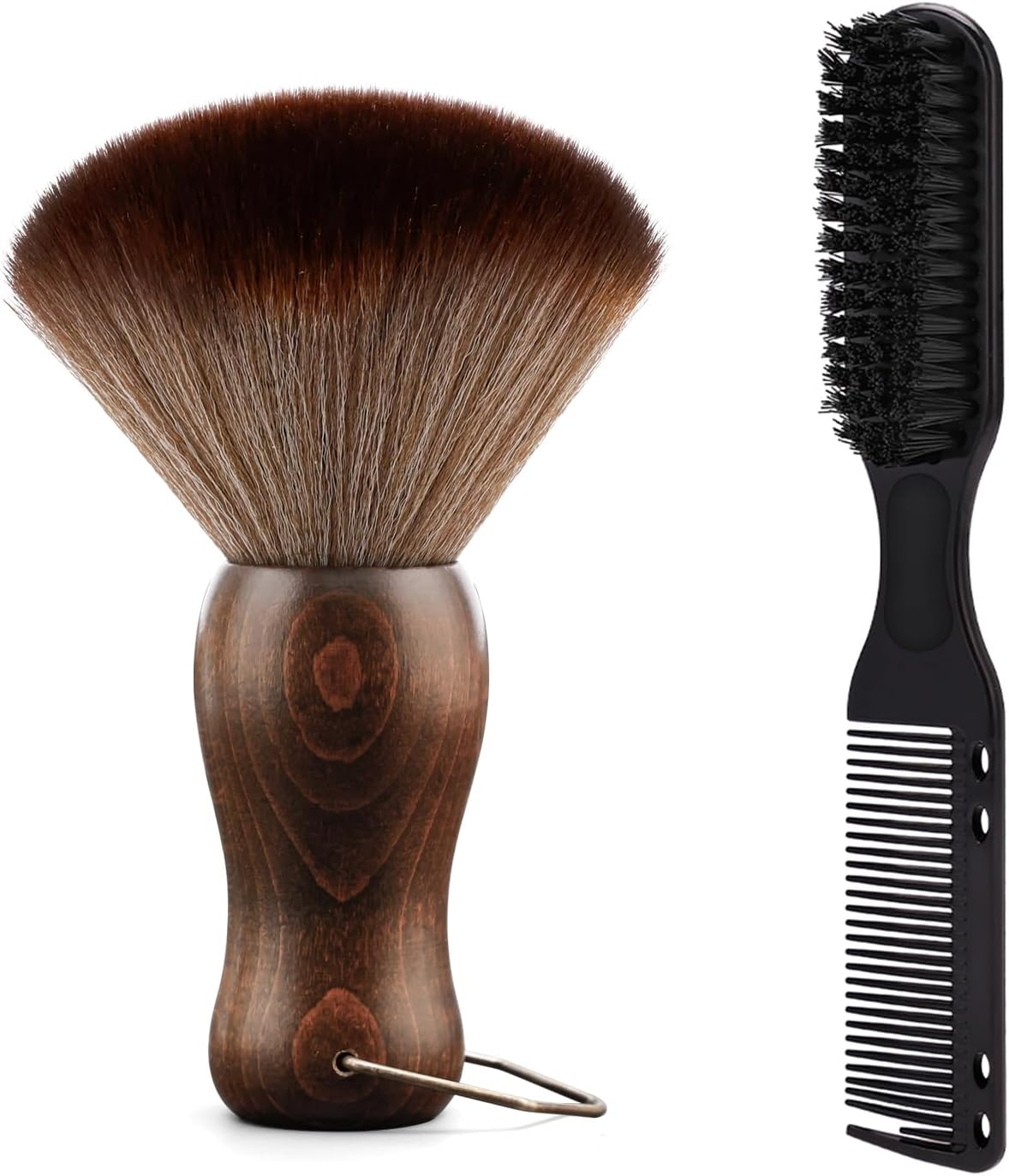 CGBARBER Barber Neck Duster Brush Wood Handle with Hook for Hair Cutting&hellip; (Neck Brush+Black Brush) for All Hair Type.