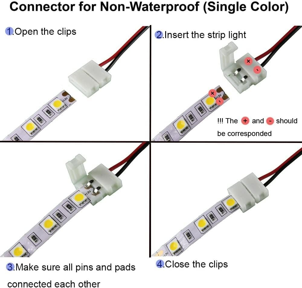 Pack of 48 2 Needle LED Strip Connectors, Light Connectors, T Shape L Shape Gapless Solderless Connectors, LED Adapter Light Extension Connector for 3528 2835 SMD RGB LED Strip Light (8 Mm) image number 4