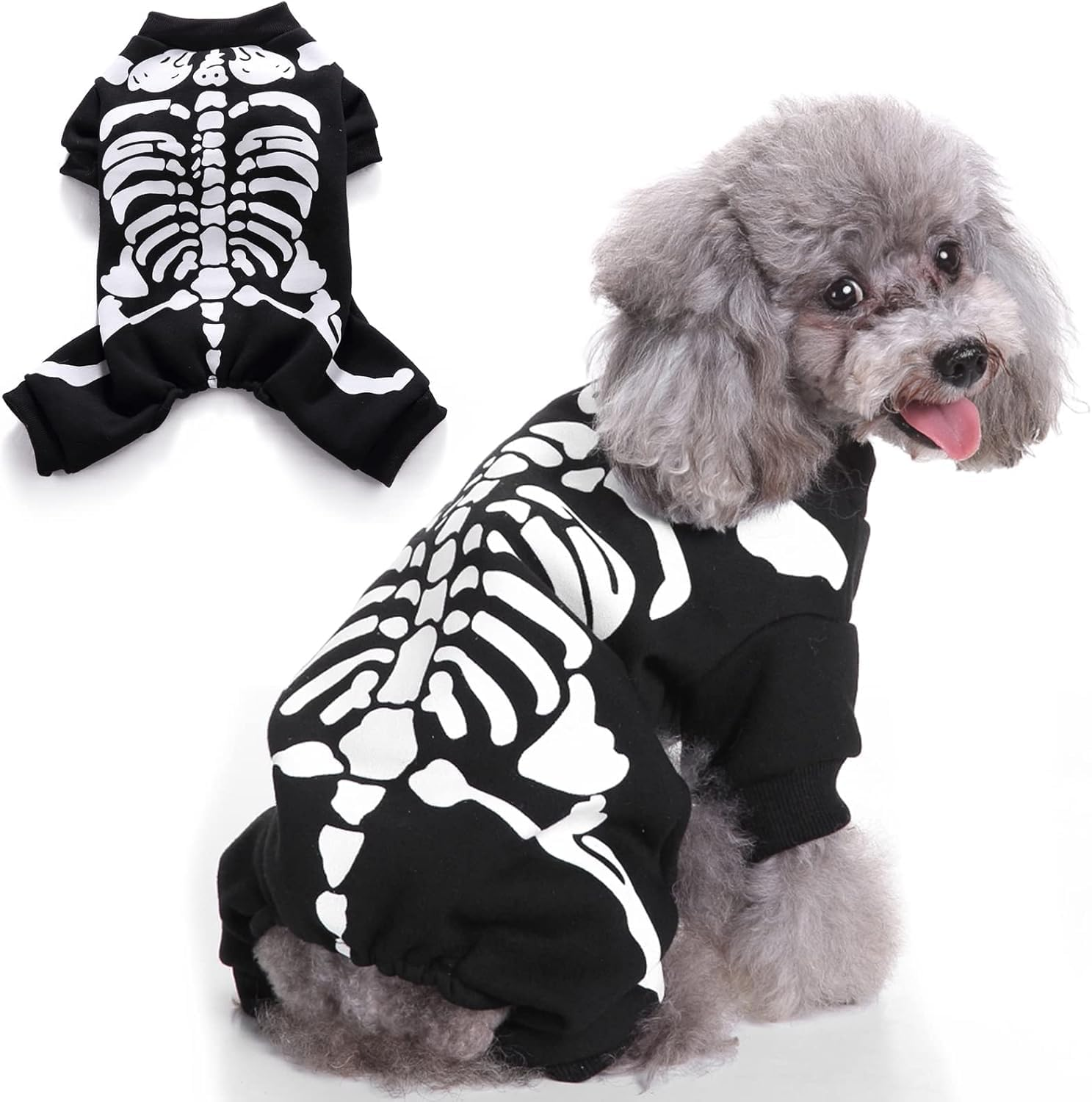 Skeleton Halloween Costumes Dog Skeleton Costumes, Halloween Costumes for Small Medium Dogs, Pet Skeleton Costume for Halloween Christmas Photo Props Accessories (Black, M)