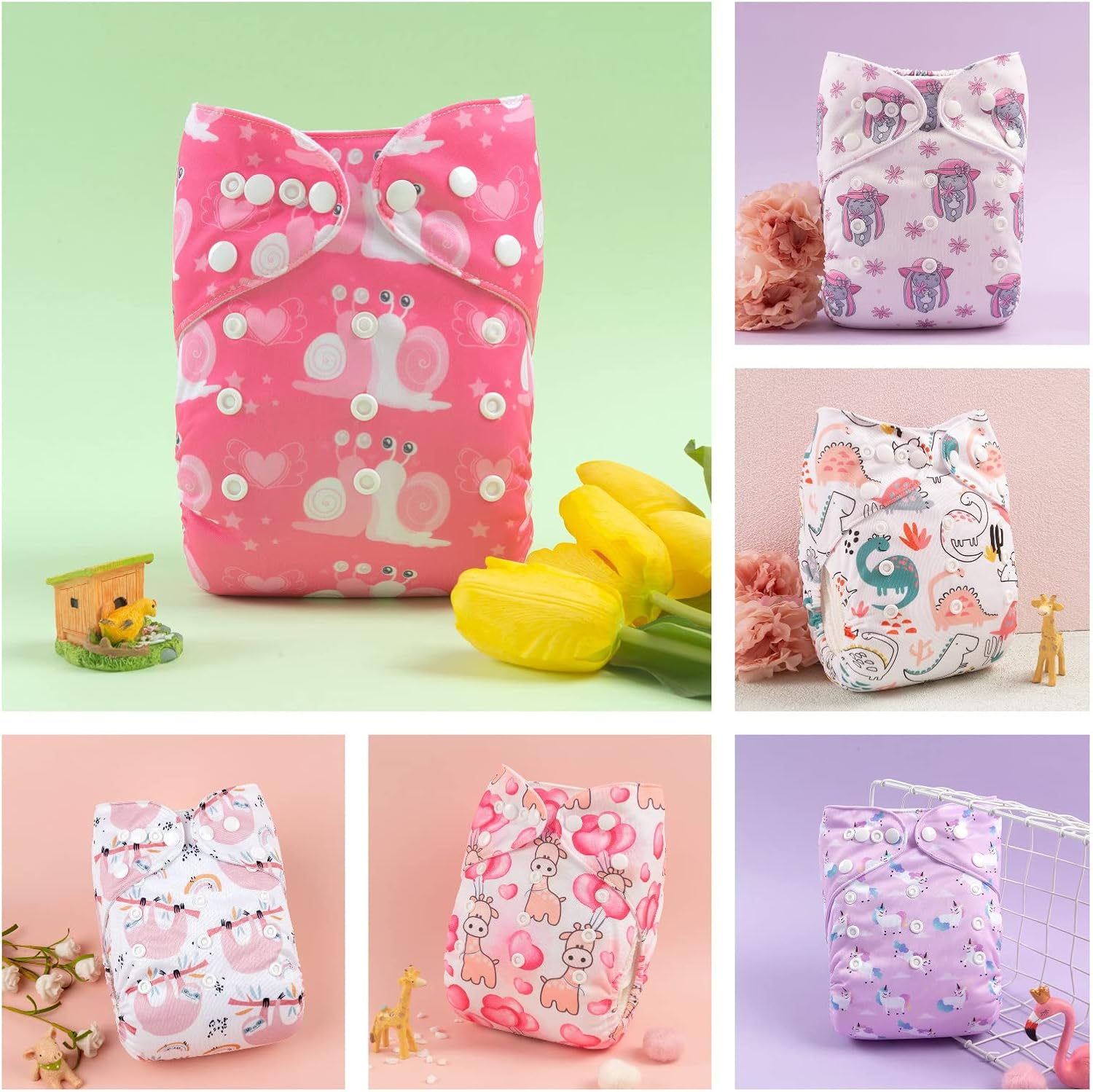 ALVABABY Baby Cloth Diapers 6 Packs with 12 Pcs 5-Layer Charcoal Inserts Adjustable Washable Reusable 6DM32-ZTN-AU image number 3