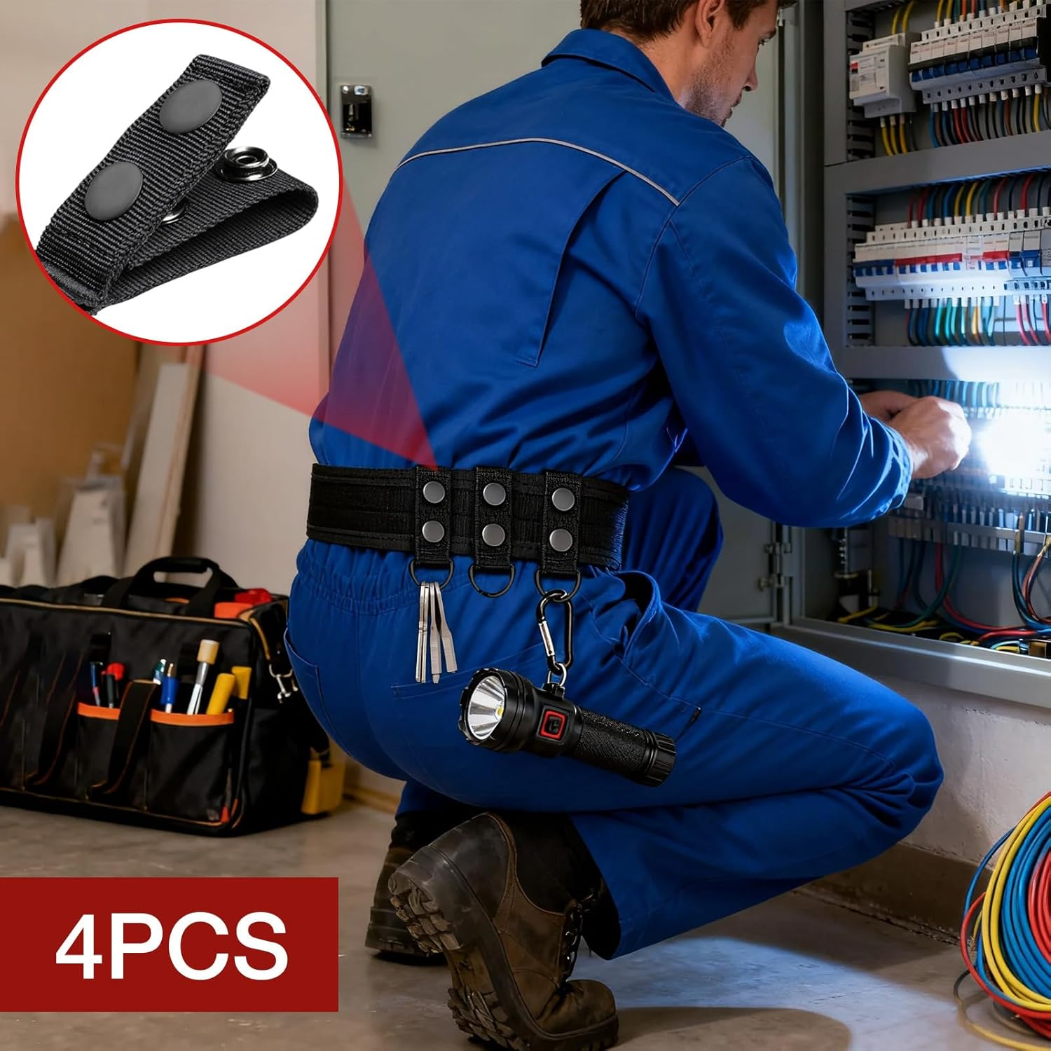 Duty Belt Keepers, 4 Pieces Belt Key Holder, Heavy Duty Strap Clips with Closure for Gear Organization, for Men Enforcement Officers Security Correctional Plumbing Mechanics Outdoor Work image number 1