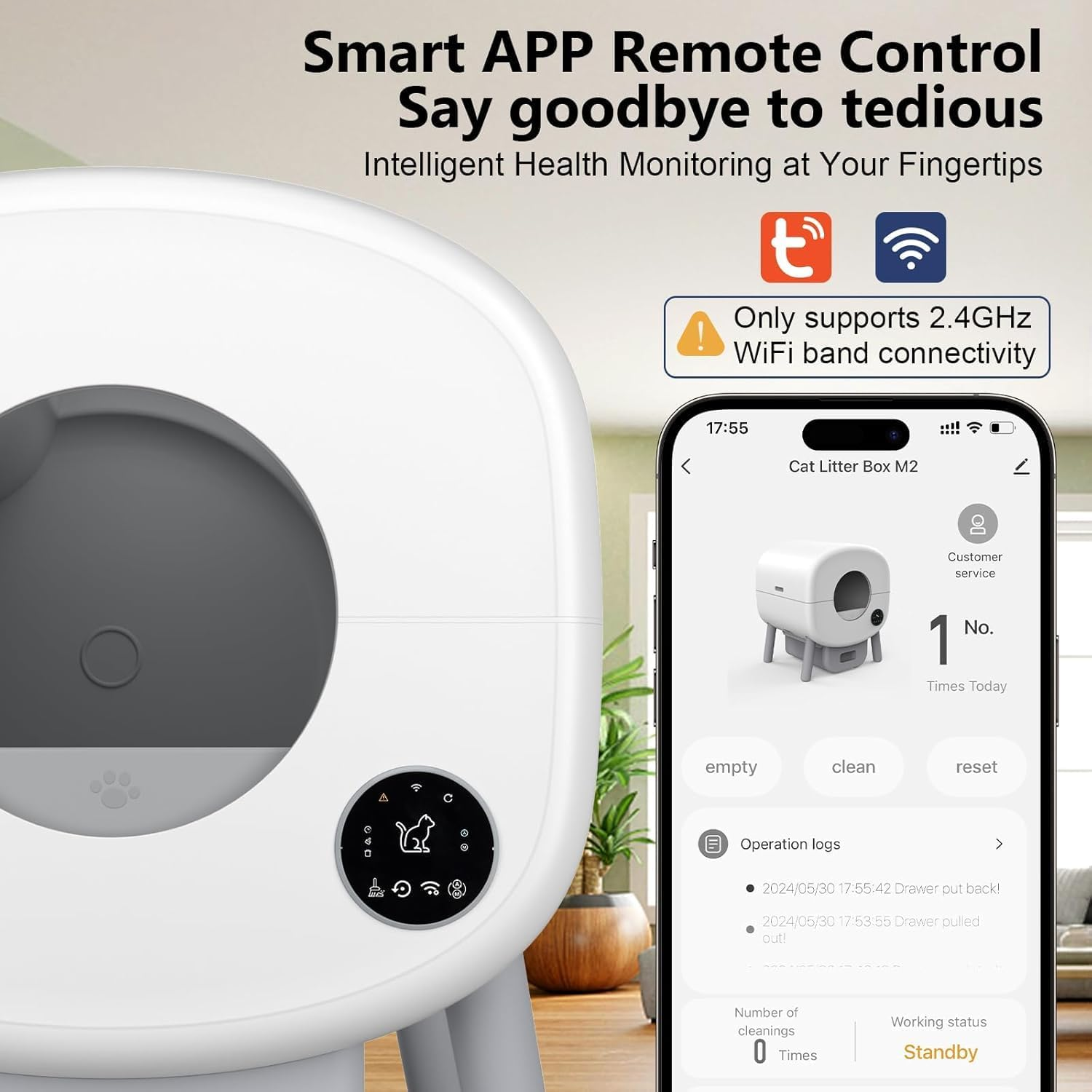 MINYII Self Cleaning Cat Litter Box with Mat & Baffle Plate, 76L+13L Large Capacity, Smart Automatic Cat Litter Box for Multiple Cats, APP Control/Low Noise/Safety Protection image number 4