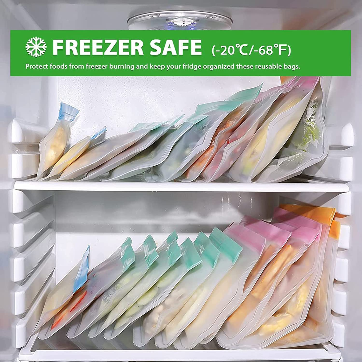 Reusable Ziplock Bags Silicone,14 Pack Reusable Freezer Bags, Food Storage Bags with 2Gallon Bags,6 Sandwich Bags and 6 Food Grade Snack Bags for Kids, for Meat, Fruit,Veggies image number 4