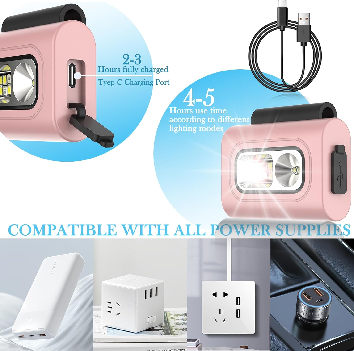 LED Running Flashlight, Geeric Flashlight Hands-Free Clip Magnetic 6 Modes Head Torch Rechargeable Lightweight Waterproof Headlight Portable Headlamp for Outdoor Adventures Night Fishing Repairworker - Grey image number 5