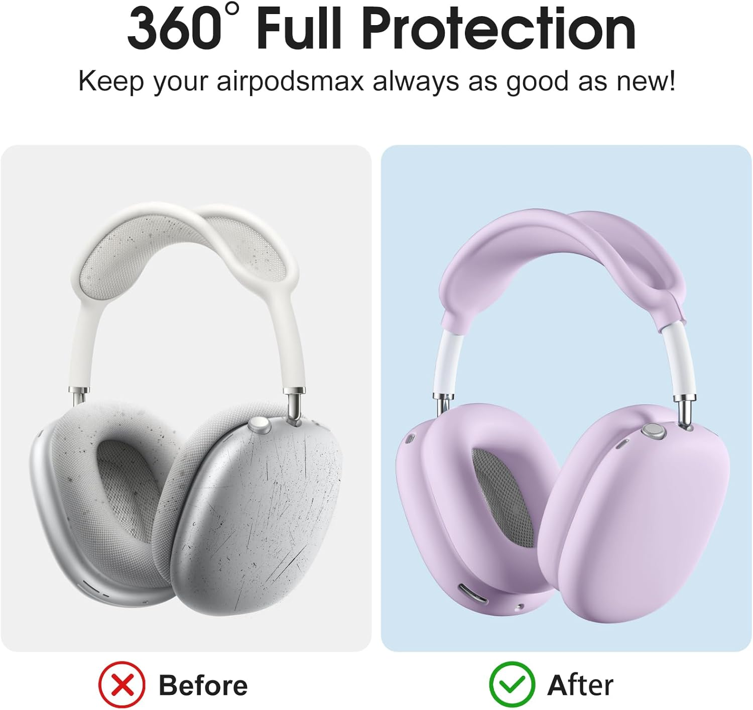 WJK Soft Case Cover for Airpods Max Headphones, Airpods Max Ear Cup Covers/Ear Pad Case Cover/Headband Cover/Max Headband Pad, Silicone Skin Protector Compatible with Apple Airpods Max, Lavender image number 1
