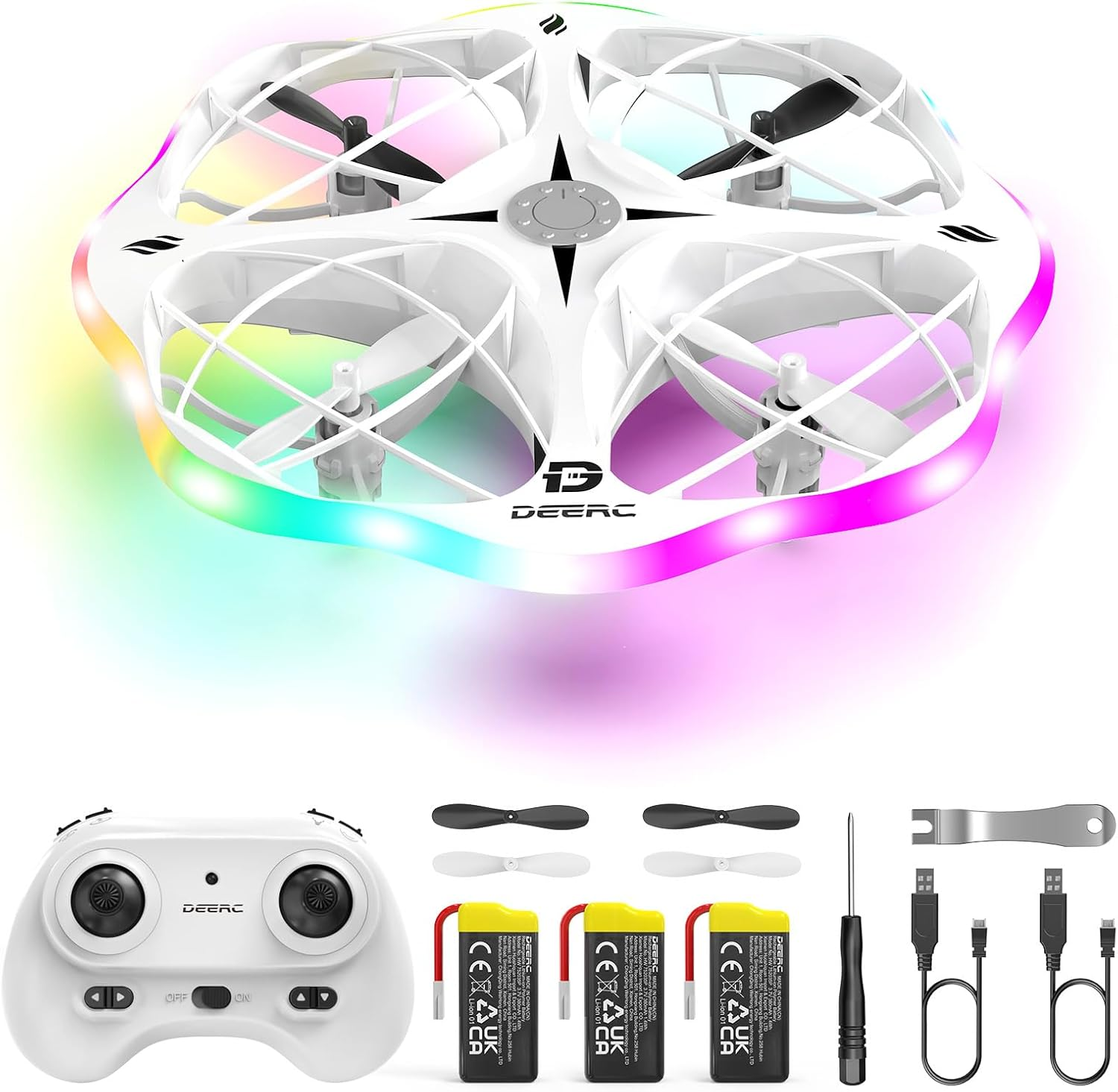 DEERC D13 Mini Drone for Kids with Obstacle Avoidance, 6 Lighting LED Modes, Easy Small UFO Toys with 3 Batteries Longer Flight Time, Throw to Go, 3D Flips, Birthday Gift,For 6-12 Year Old Boys Girls image number 2