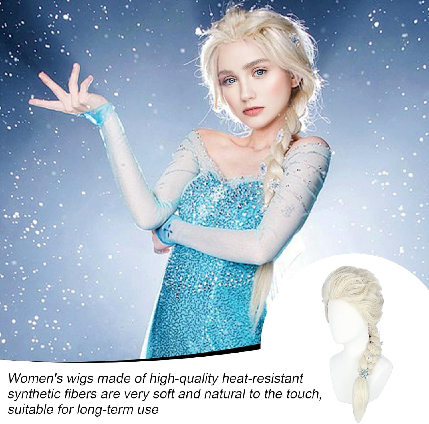 Elsa Wig Womens or Girls Long Braid Blonde Wig Adult Cosplay Halloween Costume Fancy Dress Wig image number 4