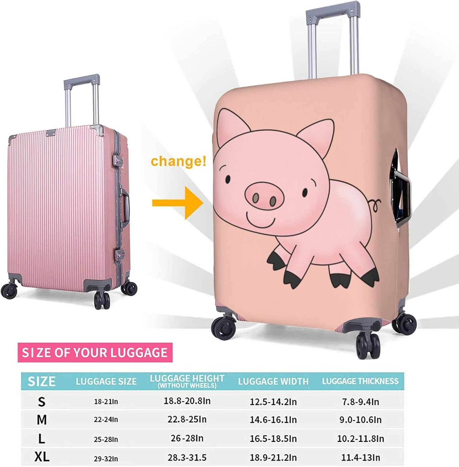Piggy Luggage Cover Anti-Scratch Suitcase Protector Fits 18-32 Inch Luggage image number 2