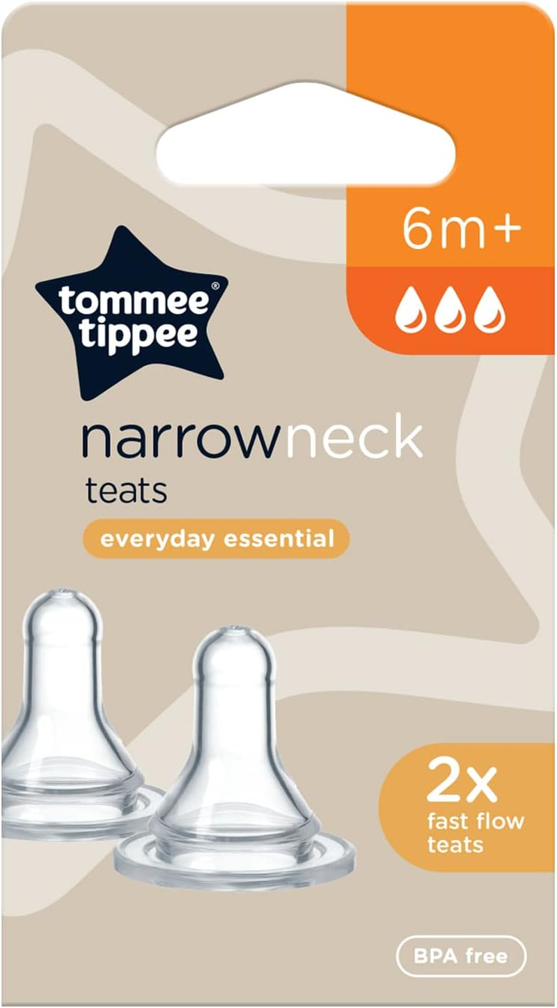 Tommee Tippee Narrow Neck Silicone Fast Flow Baby Bottle Teats, Pack of 2, 6 Months+ image number 1