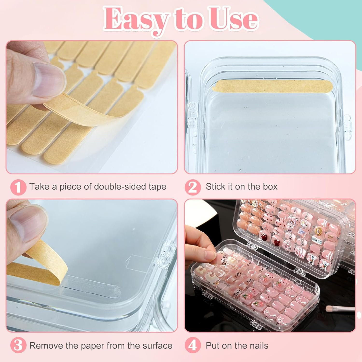 Tri-Fold Press on Nail Organizer Case, Clear Nail Storage Organizer & Nail Box, 4-Page Portable Nail Case for Press on Nails, Nail Display Book with Adhesive Strips for Travel image number 1