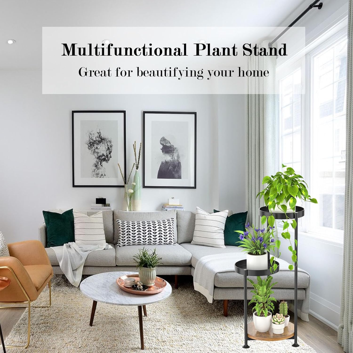 Plant Stand Indoor,3 Tier Plant Stand,Plant Shelf with Repotting Mat and Small Garden Tool,Metal Plant Stand for Outdoor Patio Living Room Bedroom Balcony Garden