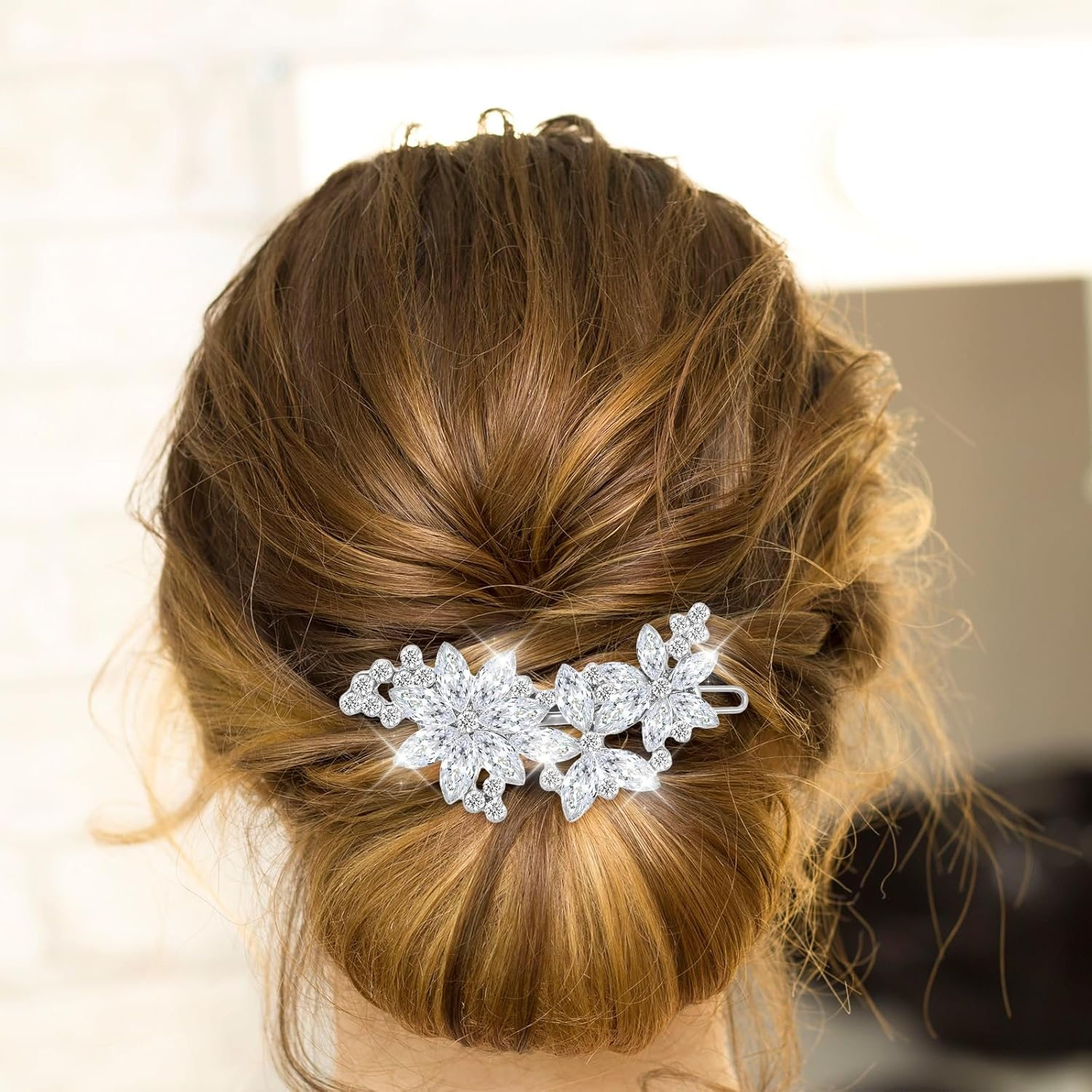 Ouligay 2 Pcs Rhinestone Hair Clips,Silver Crystal Barrettes for Women,Fancy Hair Clips for Women,Hair Accessories for Women Wedding,Decorative Hair Clips for Daily Prom