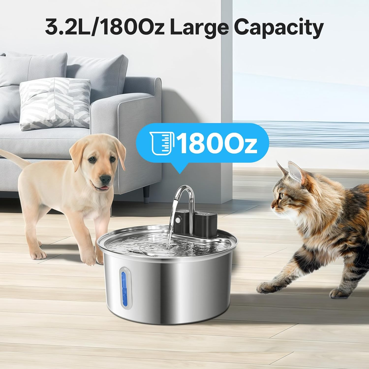 Sanklev 3.2L Wireless Cat Water Fountain, Cordless Cat Water Dispenser with Motion Sensor,Automatic Pet Fountain,4200Mah Battery Operated,Ultra-Quiet Pump image number 1