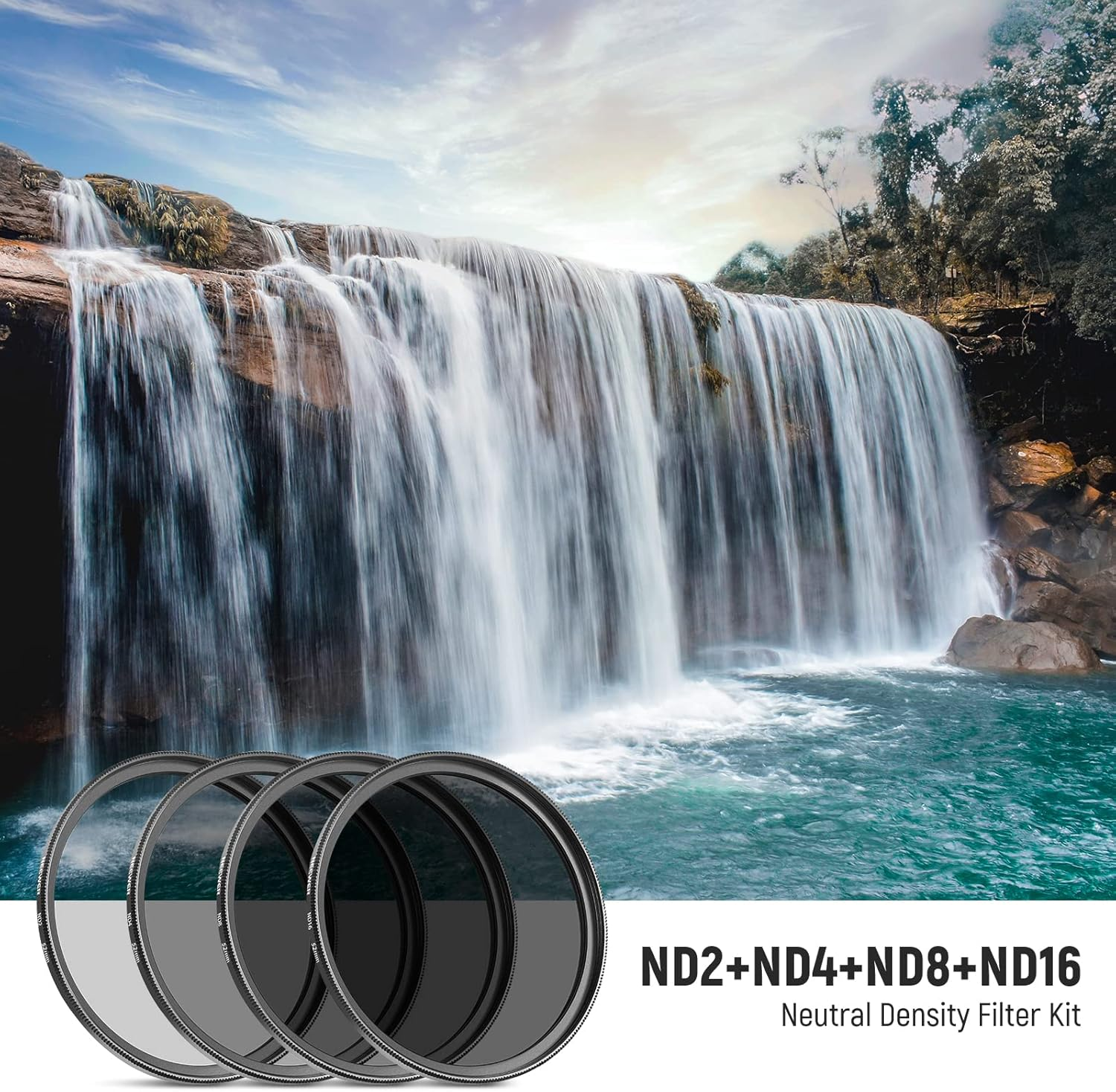 NEEWER 52Mm ND Lens Filter Kit: ND2 ND4 ND8 ND16, Lens Pen, Filter Pouch Neutral Density Filter and Accessory Kit Compatible with Canon Nikon Sony Panasonic DSLR Cameras with 52Mm Lens image number 1