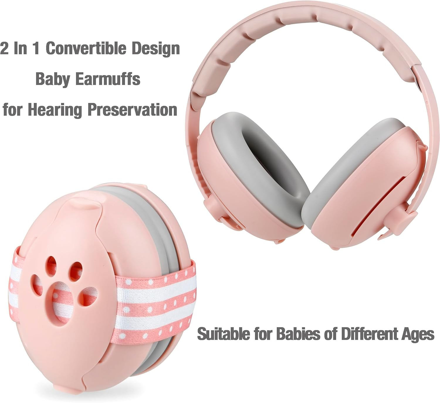 Pandaear Baby Ear Muffs, 2-In-1 Baby Ear Protection Noise Cancelling Headphones Ages 0-3 Years, Infant Hearing Protection