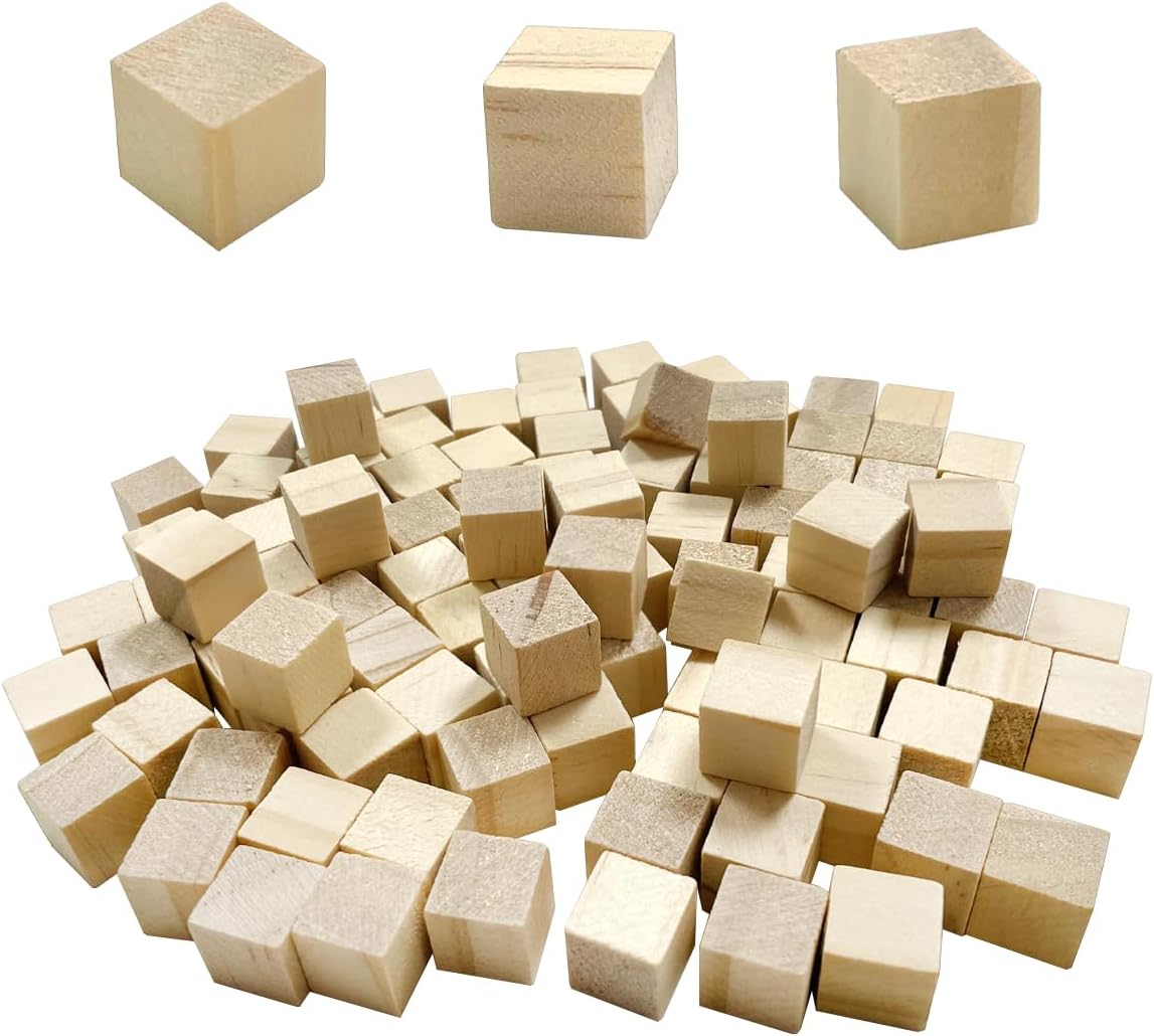 HAIKING Solid Wooden Blocks, 100 Pcs Unfinished Craft Wood Blocks for DIY Crafts, Home D&eacute;cor (1 CM) image number 3