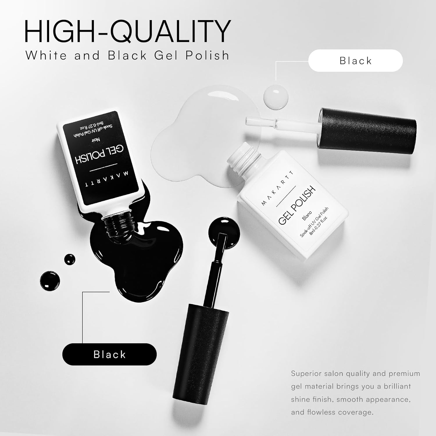 Makartt Gel Nail Polish Set, Black White Colours Black White Gel Nail Polish LED Pure Gel Soak off Duets Collection 8 Ml 2 Pieces image number 4