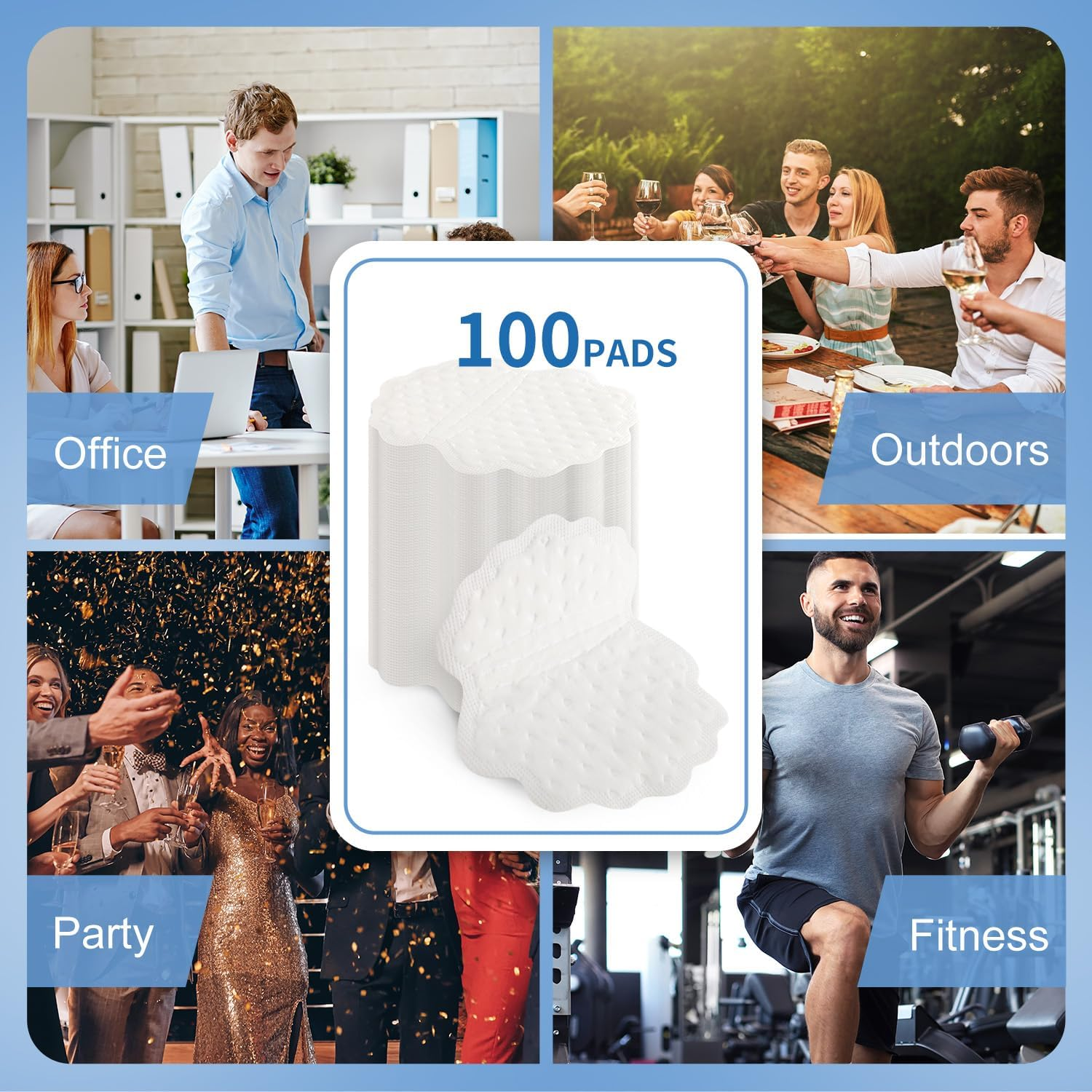 100 Pcs Armpit Sweat Pads, Underarm Sweat Pads for Men and Ladies Hyperhidrosis, Sweat Free Armpit Protection for Outdoor Work Meeting image number 6