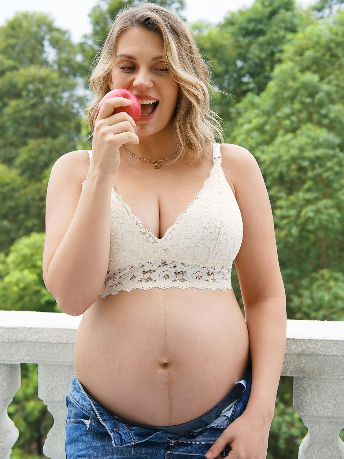 MOMANDA Women'S Lace Nursing Bra Wirefree Padded Breastfeeding Maternity Bralette Cute image number 3