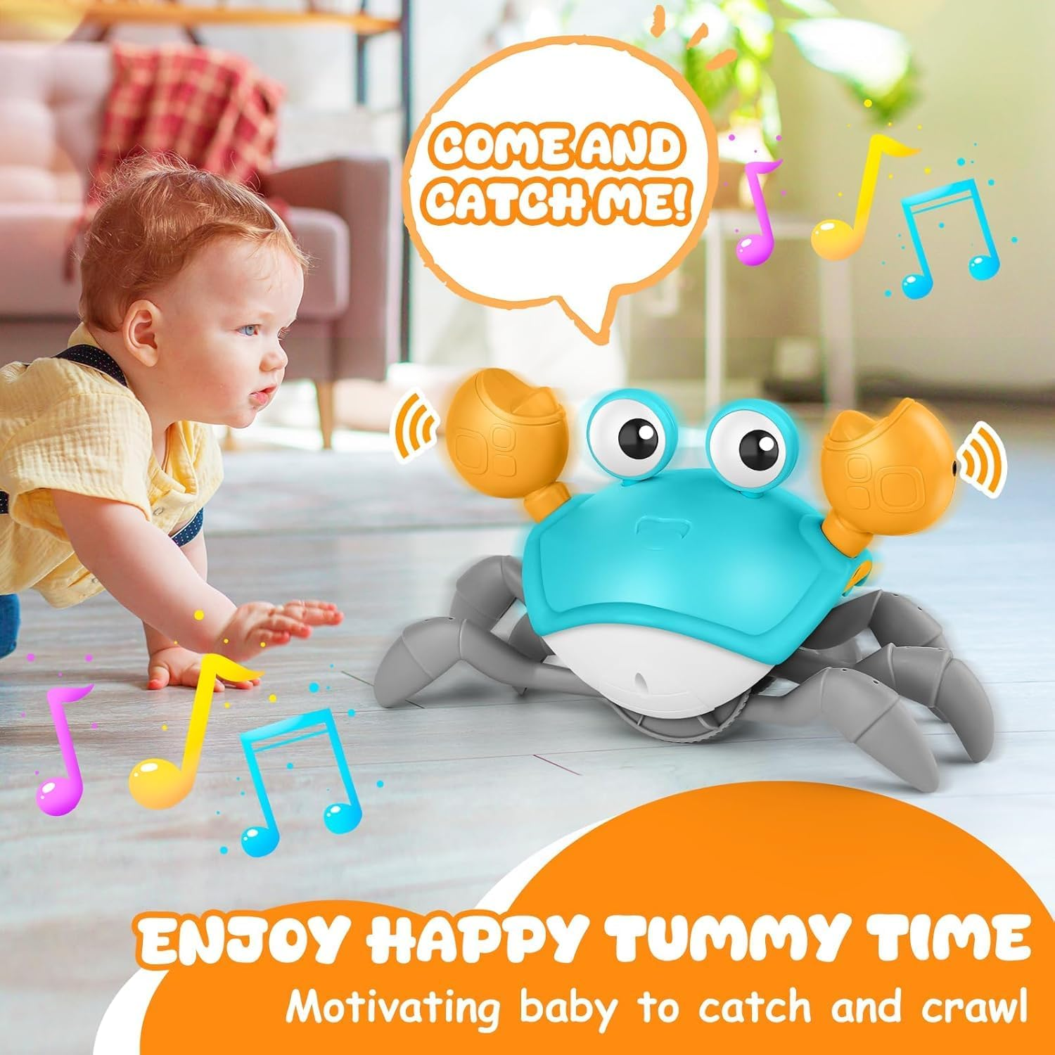 Crawling Crab Toy 2.0-2024 Baby Boy Tummy Time Walking Activity Crawly Crabby Sound&Speed Control Mute Rechargeable Infant Birthday Gift Easter Basket Stuffers