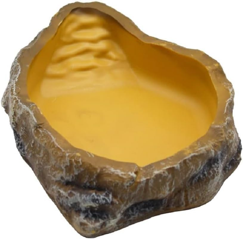 Reptile Water Dish,Resin Reptile Rock Food Feeder Bowl, Water and Food Bowl,Terrarium Decor for Leopard Gecko, Lizard,Spider,Turtle,Scorpion, Chameleon,Hermit Crabs (Yellow, 9 * 6.2 * 2.3Cm) image number 3