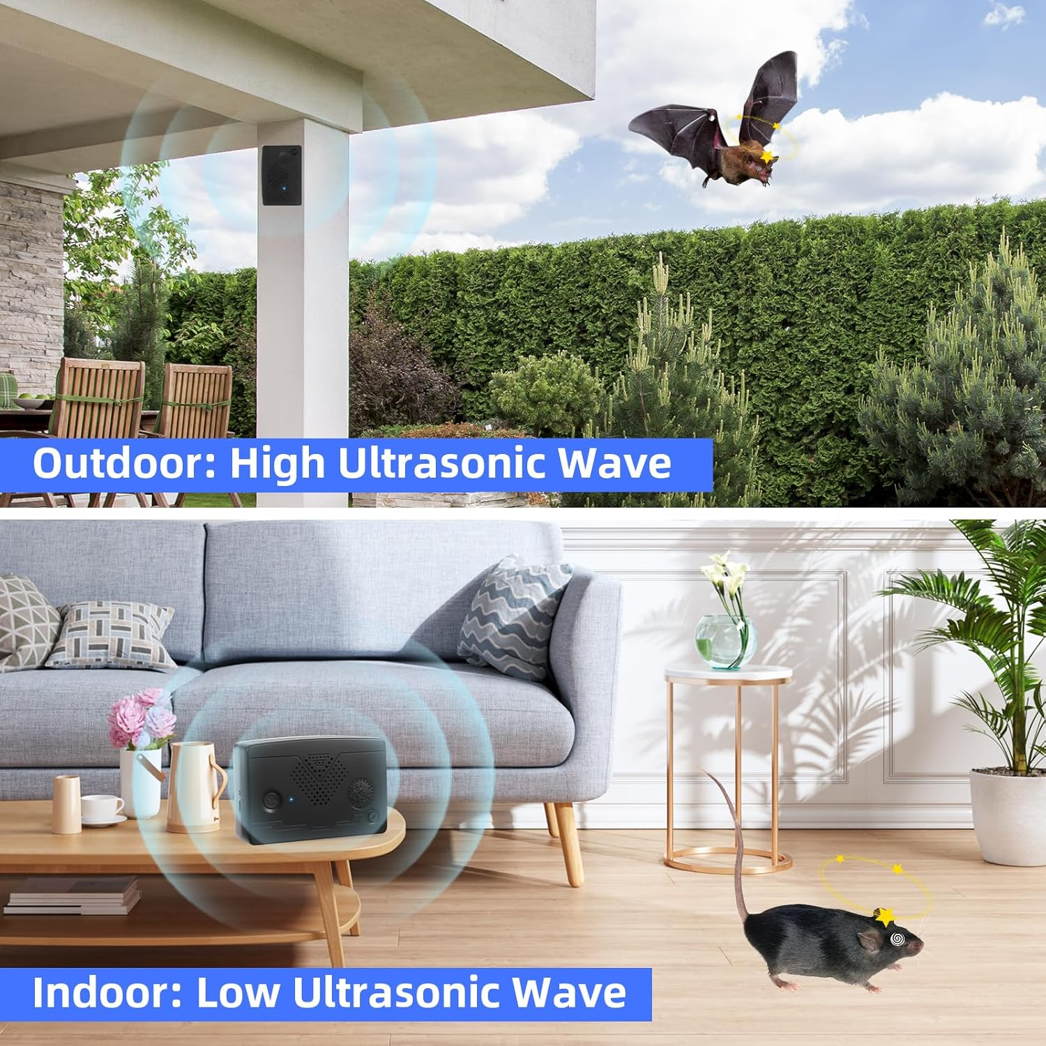 2Pack Ultrasonic Bat Repellent Outdoor for Attic,Bat Deterrent Devices Getting Rid of Bats,Bat Repellent Ultrasonic Indoor to Keep Bats Away from Porch,Upgraded Rechargeable Bat Repellent Outdoor image number 1