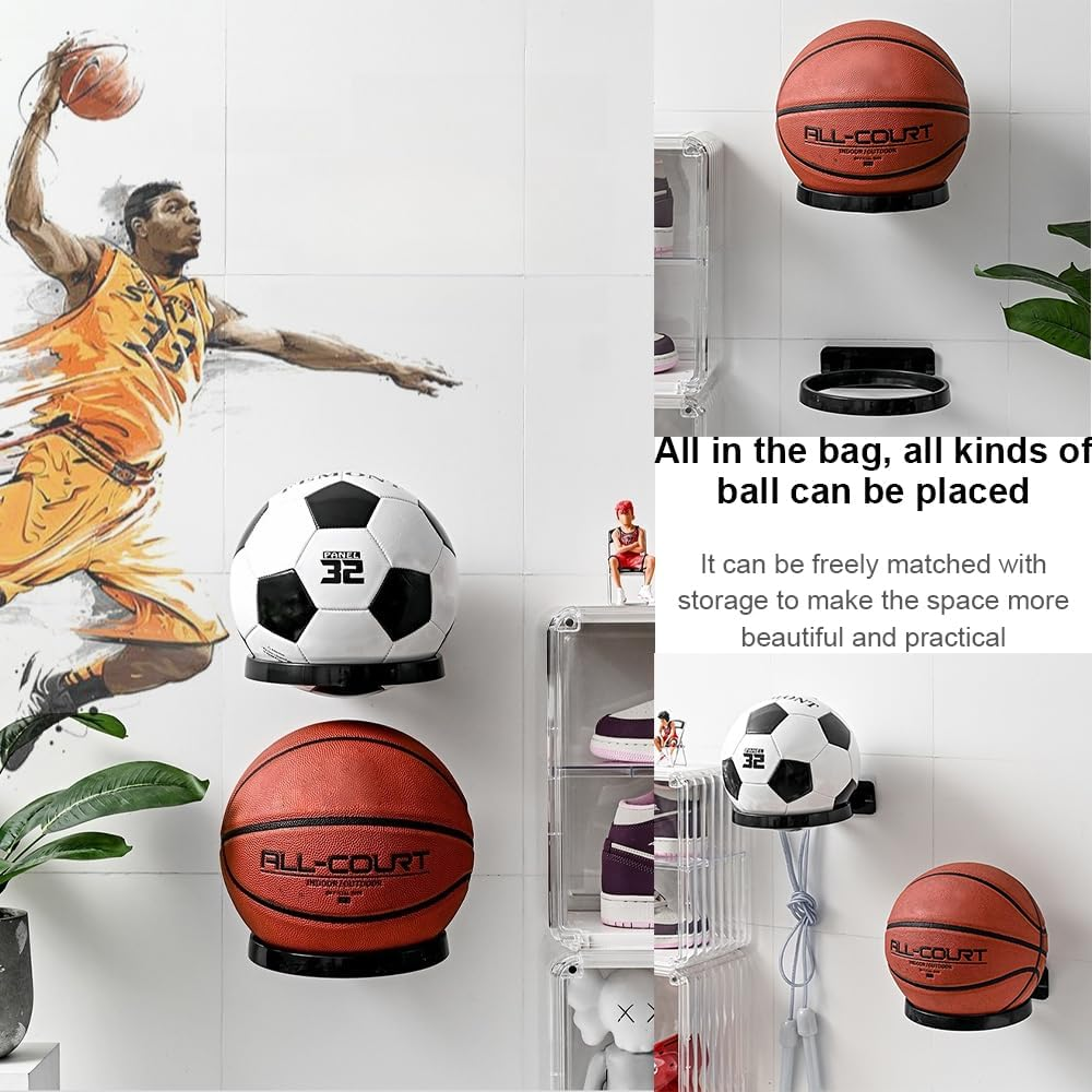 MTSDM Ball Storage Rack, Basketball Holder Wall Mount, Foldable Hoop Hangers Space Saving Hat Display Rack Storage Shelf, Ball Sports Equipment Storage Rack for Room, Living Room Basement Ball Holder image number 3