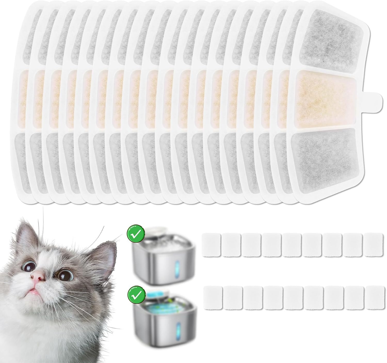 18Pcs Cat Water Fountain Filters for Hard Water, with Filter Cottons Reduces Limescale & Bad Smell Compatible with Oneisall PW04 3.5L Wireless Pet Fountain Long Lasting Filter Cartridges image number 6