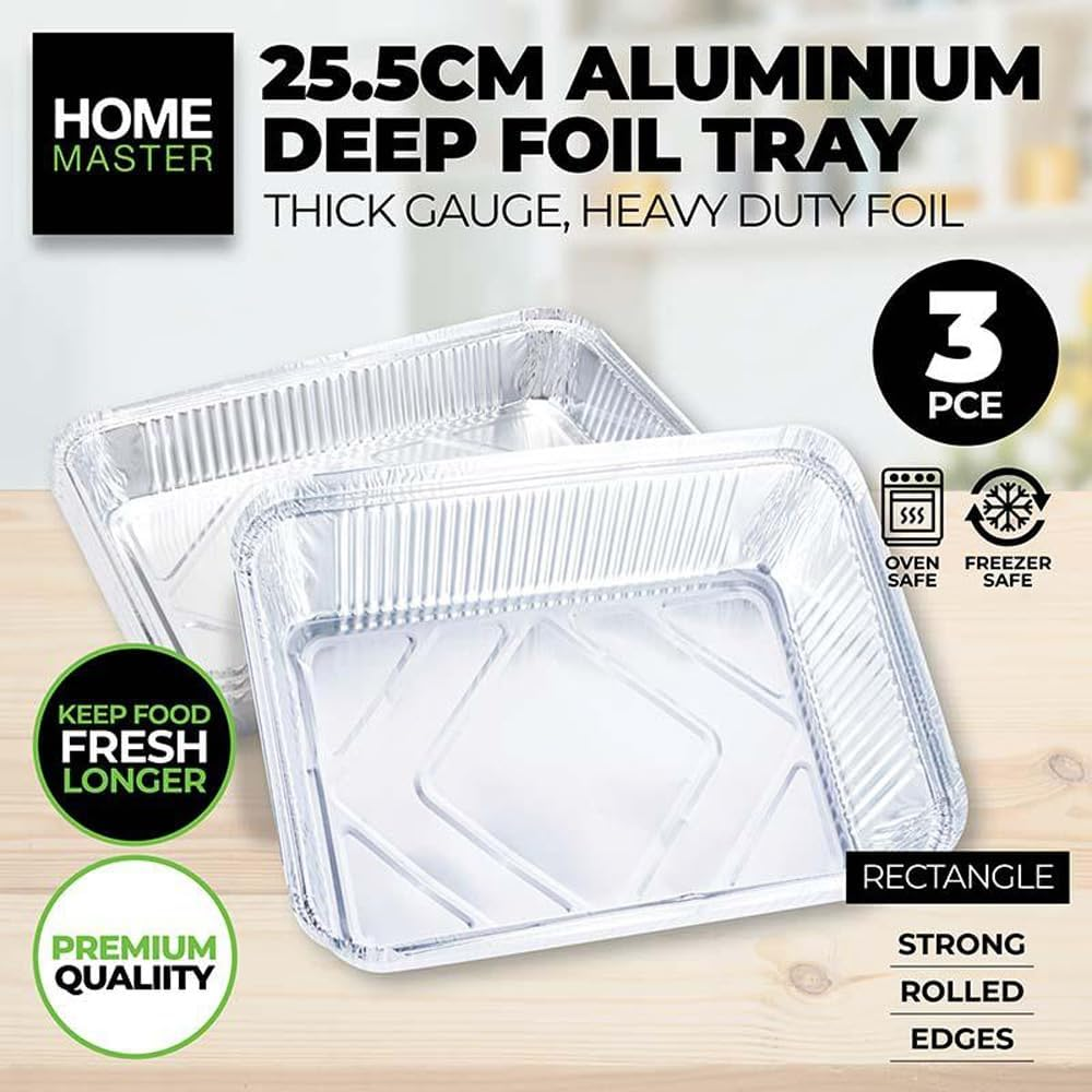 Leona Co 3/6/9-Pack Heavy Duty Aluminum Foil BBQ Trays - 25X19X7Cm Deep Square Foil Containers - Oven, Freezer & Grill Safe - Thick Gauge Disposable Roasting Pans for Cooking, Baking (3) image number 2