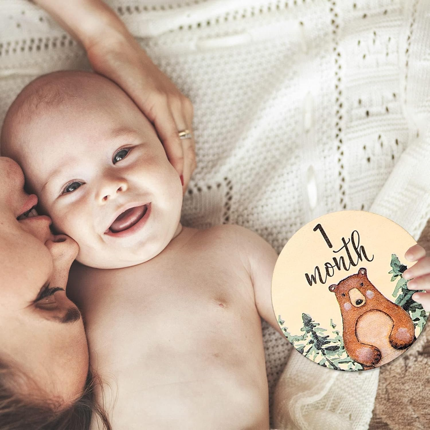 12Pcs Woodland Monthly Milestone Cards Milestone Wooden Discs Double-Sided Cute Animal First Year Age Announcement Sign for Newborn Photo Props Gift image number 2