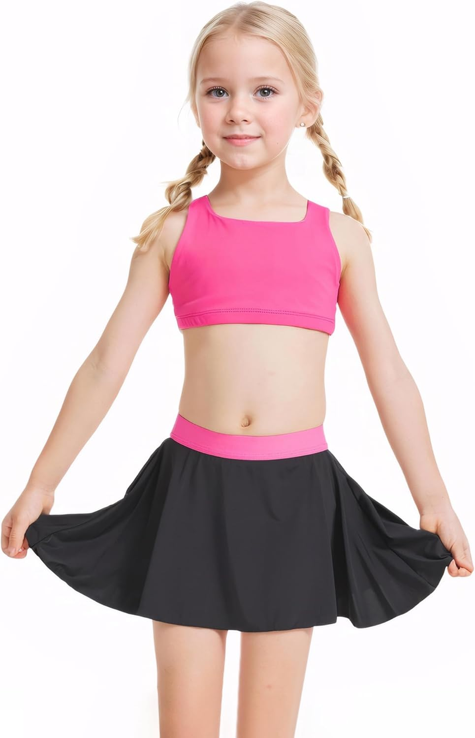 SEAUR 2 Pack Girls Basic Dance Crop Tank Top Wide Shoulder Straps Cross Back Athletic Sports Yoga Tank Tops Camis Activewear