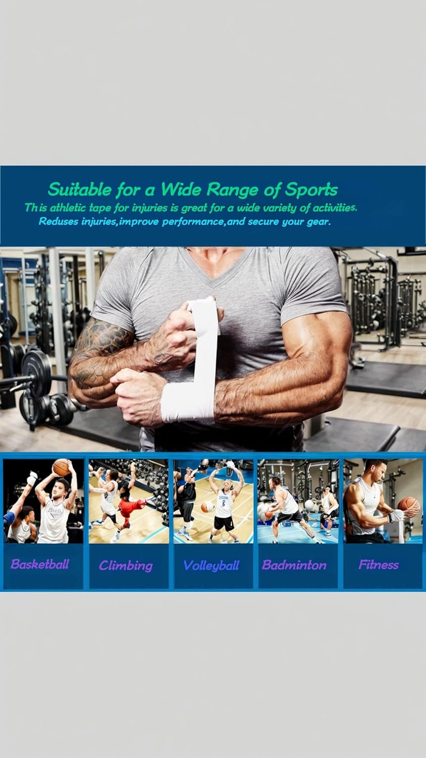 Athletic Sports Tape 3-Pack | Strong & Easy-Tear | 3.8Cm X 9.14M | for Bats, Tennis, Gymnastics, Boxing | Secure Wrap for Athletes & Trainers | First Aid Essential image number 3