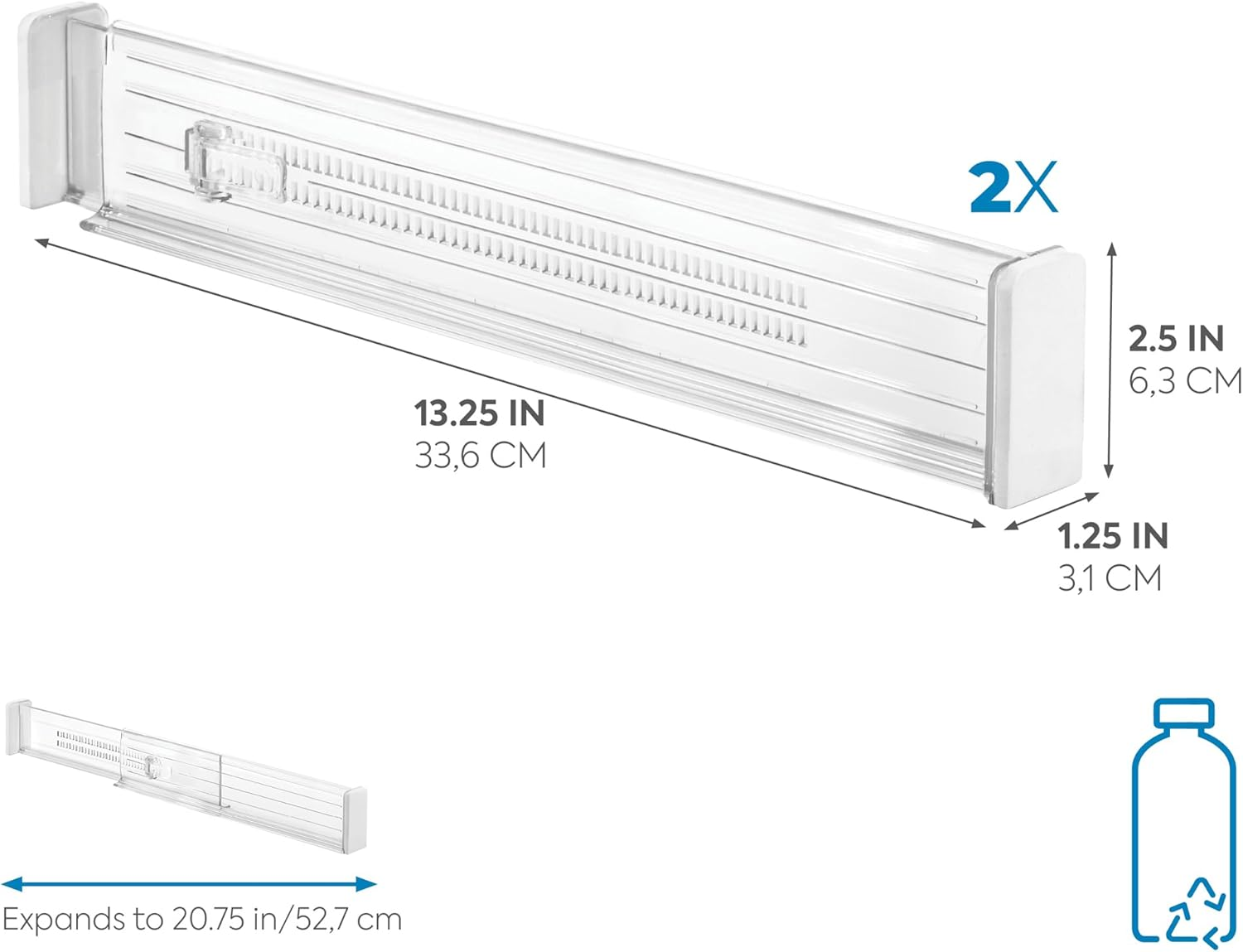 Interdesign Linus Drawer Divider Organiser System (Set of 2), Clear image number 1