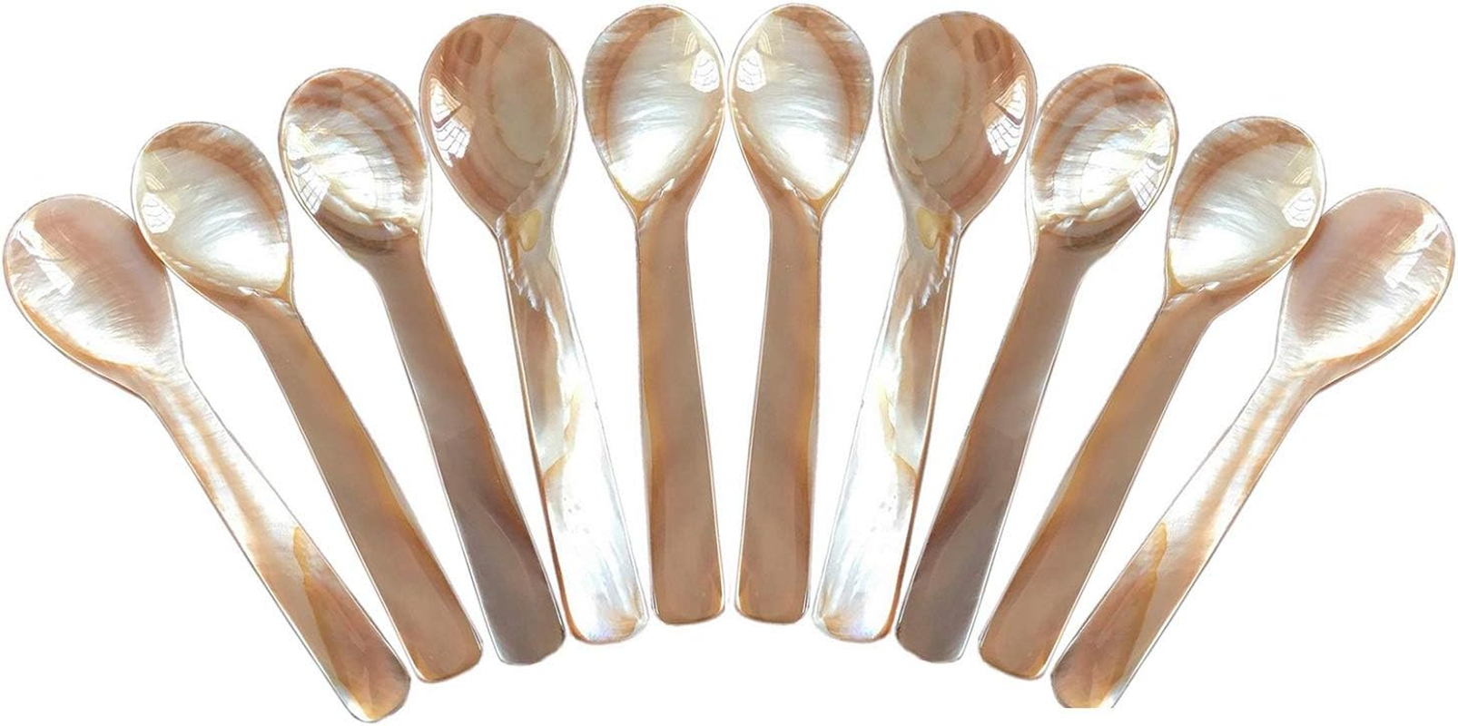 DUEBEL Set of 10 White Mother of Pearl MOP Caviar Spoons for Caviar, Egg, Icecream, Coffee Serving (8Cm, White)