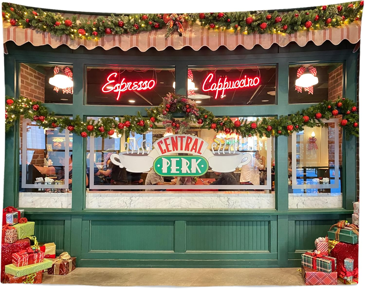 BELECO 5X3Ft Fabric Friends Photography Backdrop Central Perk Pub Cafe Background Christmas Holiday Decorations 80S 90S Friends Theme Birthday Party Supplies Portraits Photoshoot Photo Booth Props image number 1