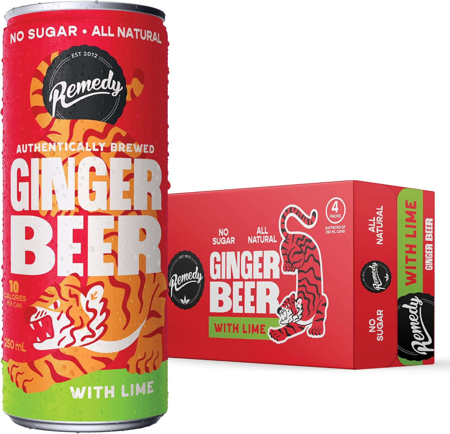 Remedy Ginger Beer with Lime - No Sugar, Real Aussie Ginger, Vegan, Gluten Free, No Artificial Colour or Flavours - Non Alcoholic - 24 Pack of 250Ml Cans image number 2