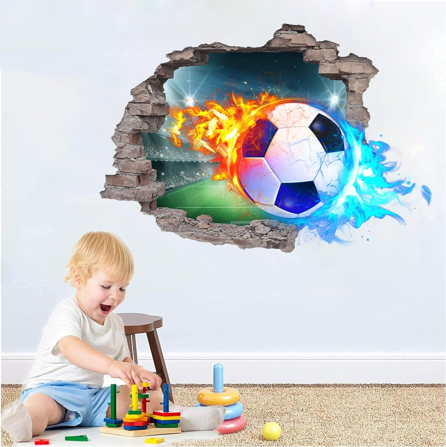Sports Wall Stickers, Soccer Wall Stickers, 3D Soccer Wall Decal for Living Room, Bedroom, Kids Room, Home Decoration (T0206) image number 6