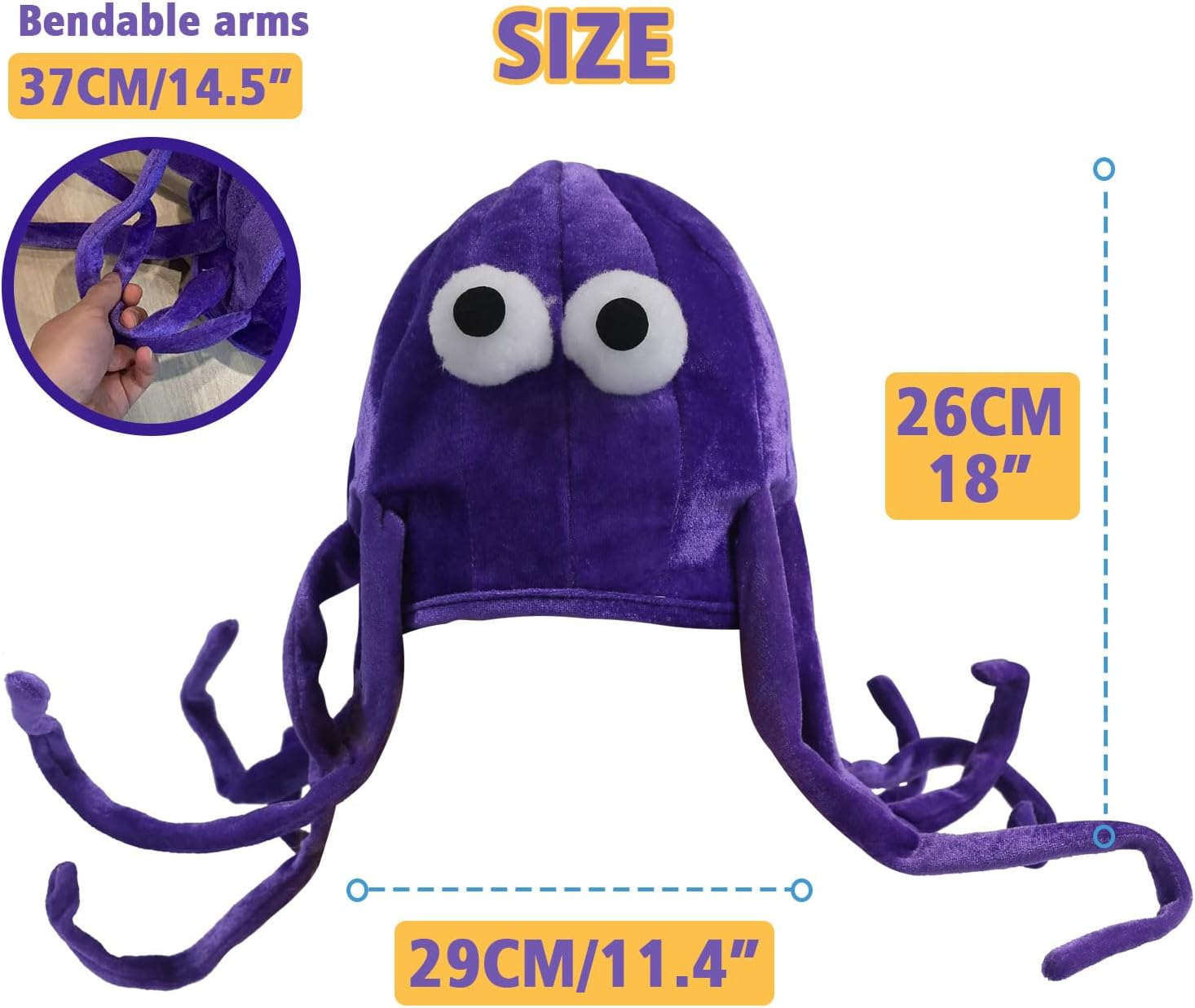 Whimsical Purple Octopus Hat with Bendable Arms - Playful Costume Accessory Cap for Halloween, Cosplay & Festive Parties - Comfortable Fit with Easy-To-Wear Design. image number 2