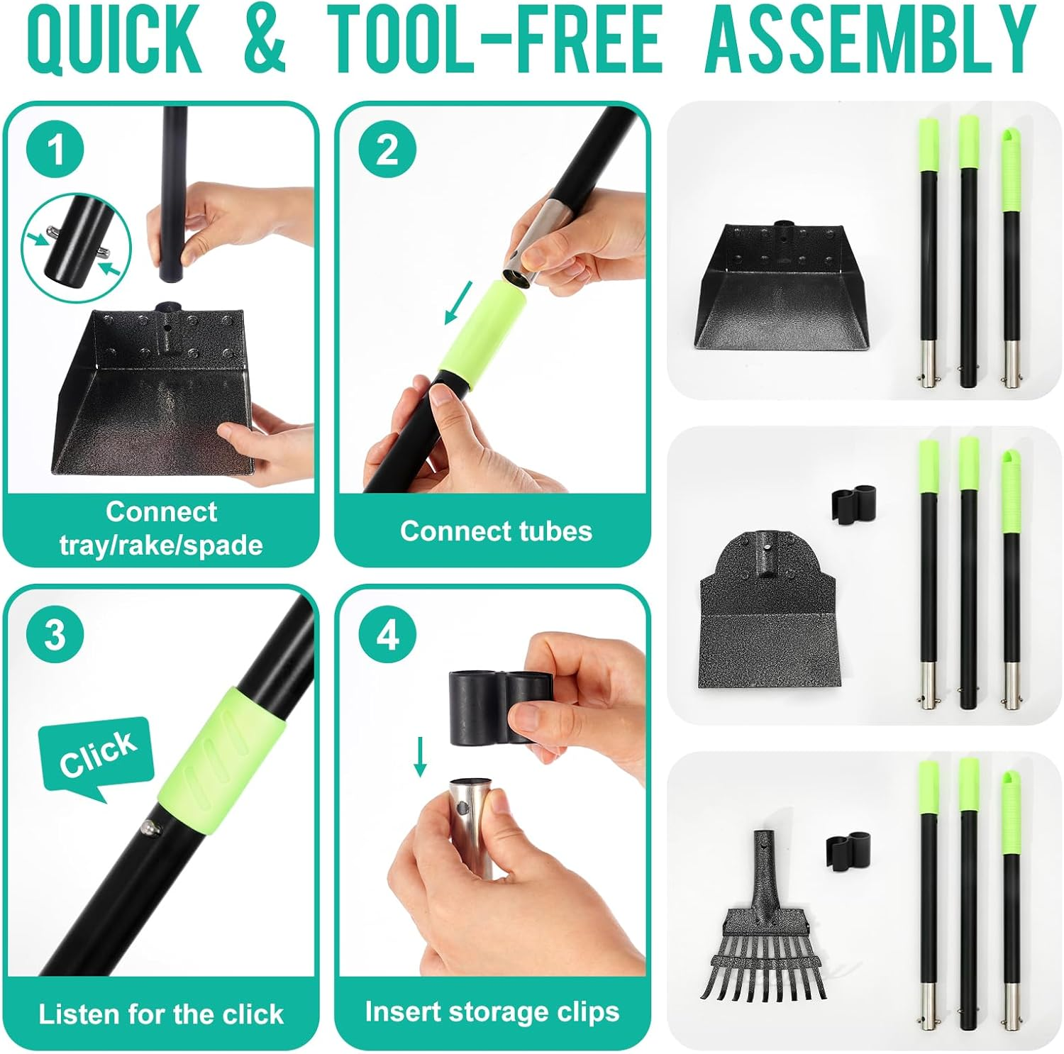 Stainless Steel Dog Pooper Scooper Set 3 in 1 - Rake, Shovel & Tray with 95Cm Adjustable Long Handle - No Bend Dog Poop Scoop for Grass, Yard & Gravel - Heavy Duty Rustproof Cleaning Kit image number 5