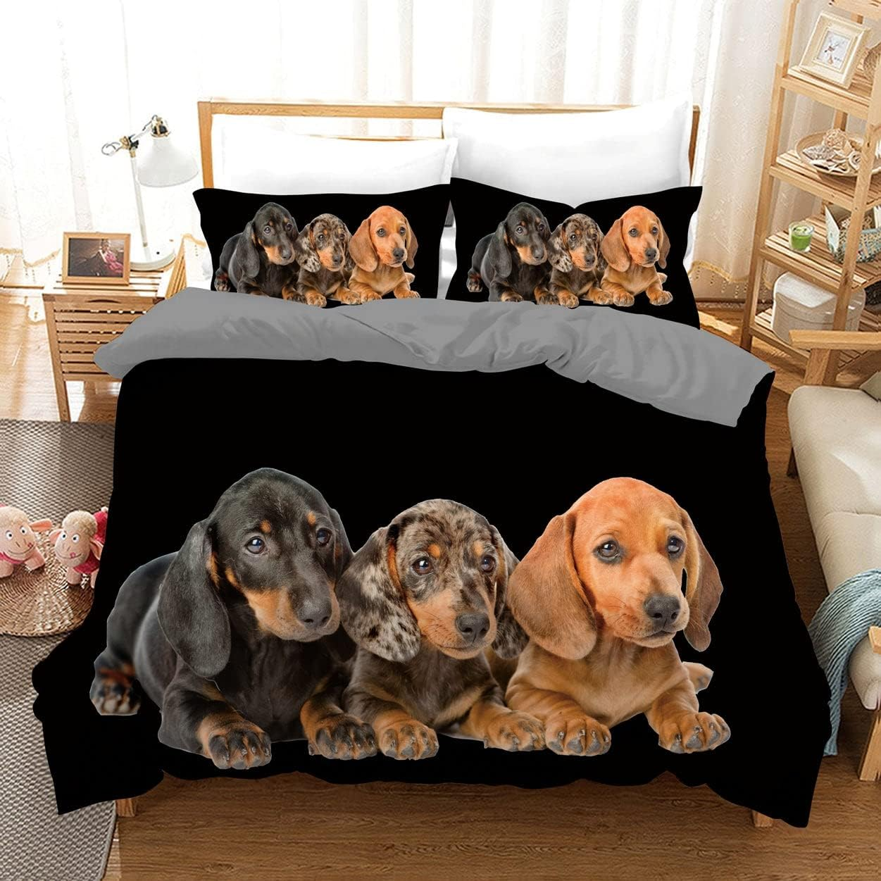 Dachshund Puppy Dog Quilt Doona Duvet Cover Set Single Double Queen King Size Available Double, 2 Pillow Cases