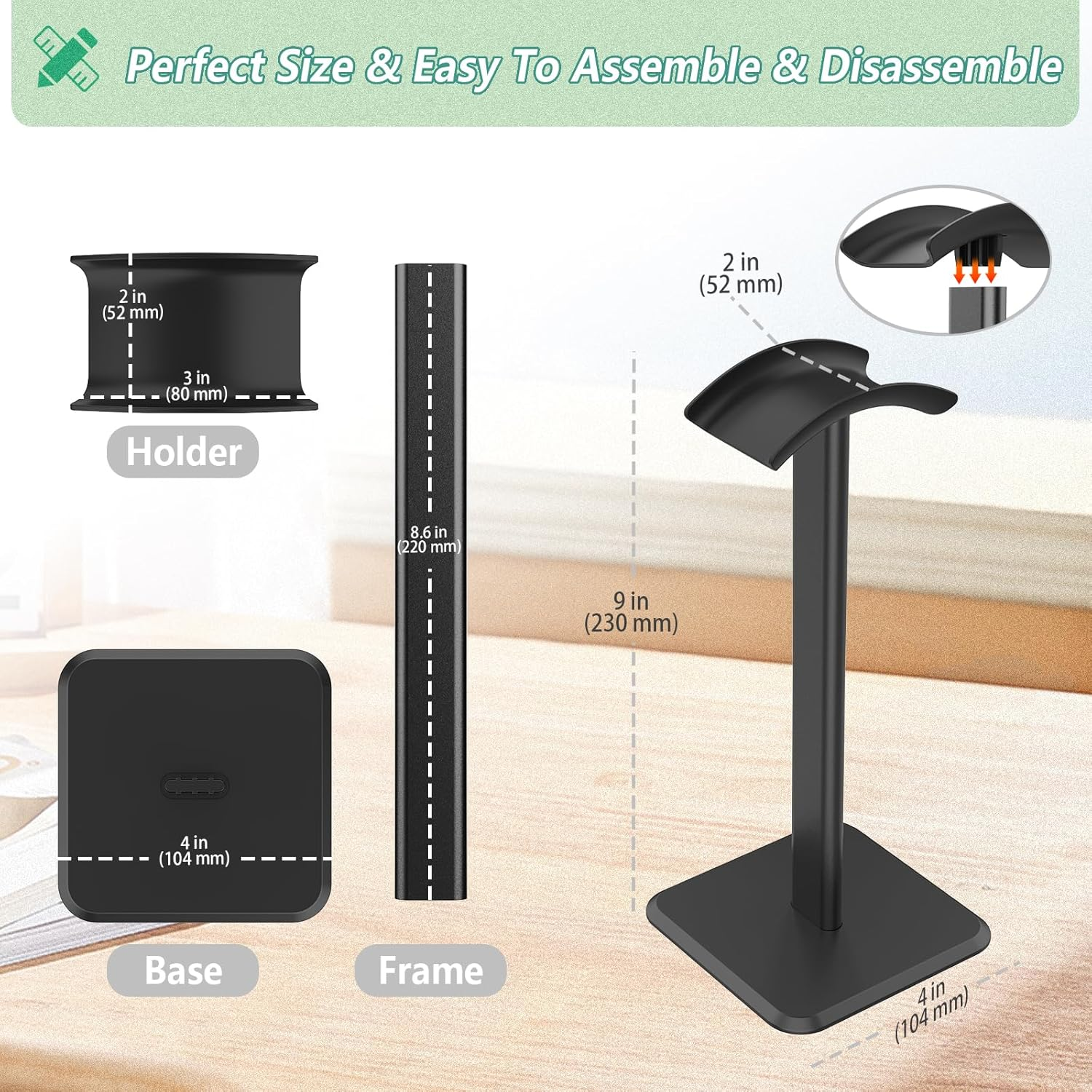 Headphone Stand, Headset Stand with Aluminum Supporting Bar, ABS Solid Base Universal Fit for Gaming Headsets, Wireless Headphones Black image number 1