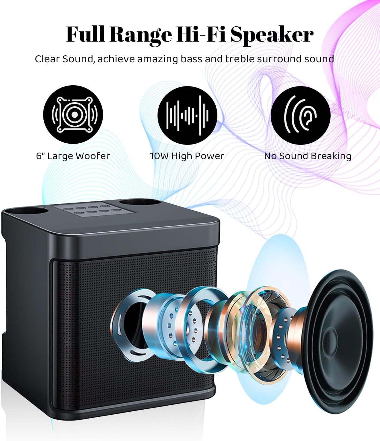 Karaoke Machine for Adults and Kids with 2 UHF Wireless Microphones,Portable Bluetooth Speaker PA Speaker System with LED Party Lights for Home Party, Picnic,Car,Outdoor/Indoor/Birthday Gifts image number 1
