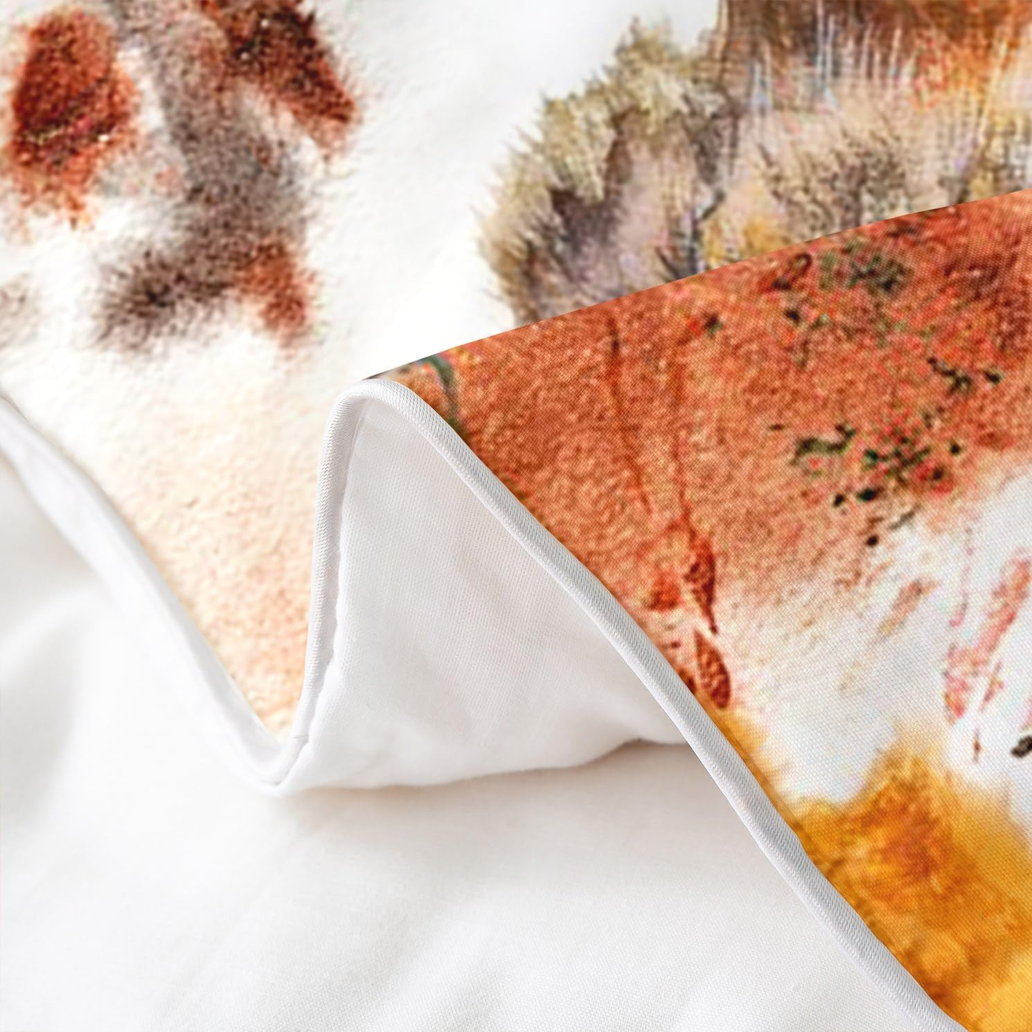 100% Natural Cotton Fox Duvet Cover, Woodland Animal Bed Linen Set, 135 X 200 Cm, Vintage Coffee Brown Splash Style Comforter Cover, Rustic Wild Fox Bed Sets with 1 Pillowcase, Skin-Friendly image number 5