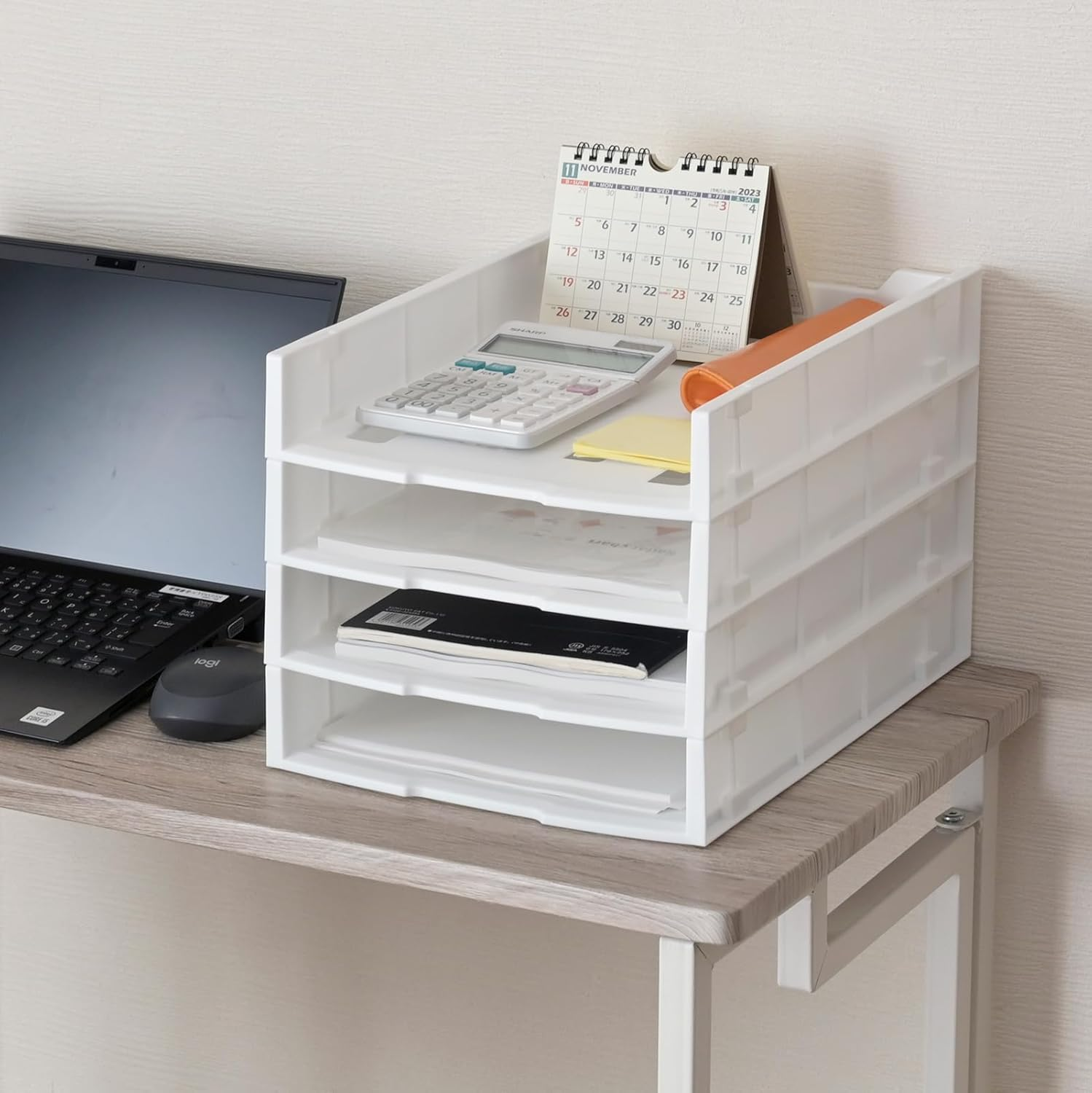 Yamazen FA4-T(WH) Tray, Youth Full A4 Tray, Set of 4, Storage, Document Organization, Letter Case, Width 9.1 X Depth 13.9 X Height 1.9 Inches (23.3 X 35.3 X 4.7 Cm), Desktop Tray, Storage Case, Small