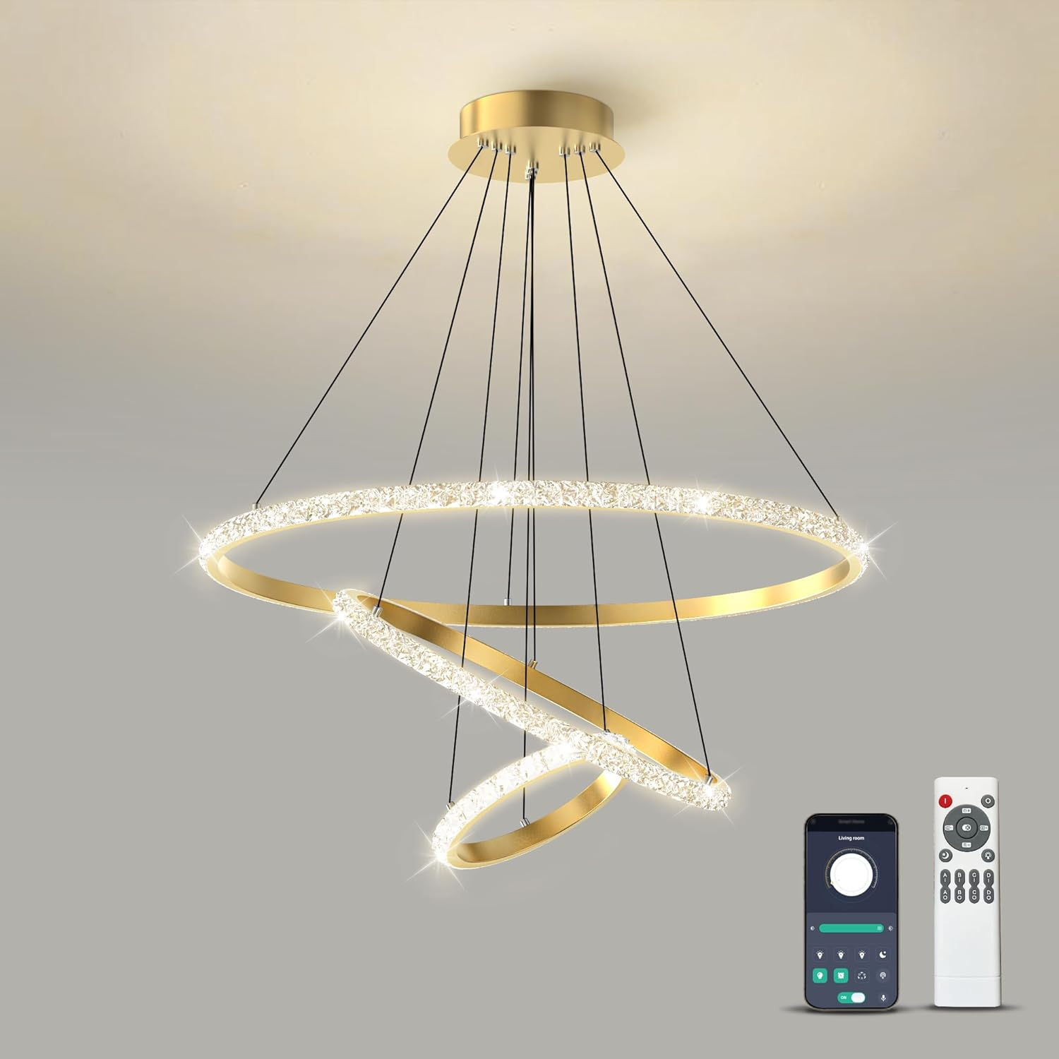 Led Chandelier Lighting Modern App Controlled,Dimmable Moon Pendant Light with Remote,Moon Creative Lamp Timable,Adjustable Ceiling Light for Living Room Bedroom Kitchen Island image number 3