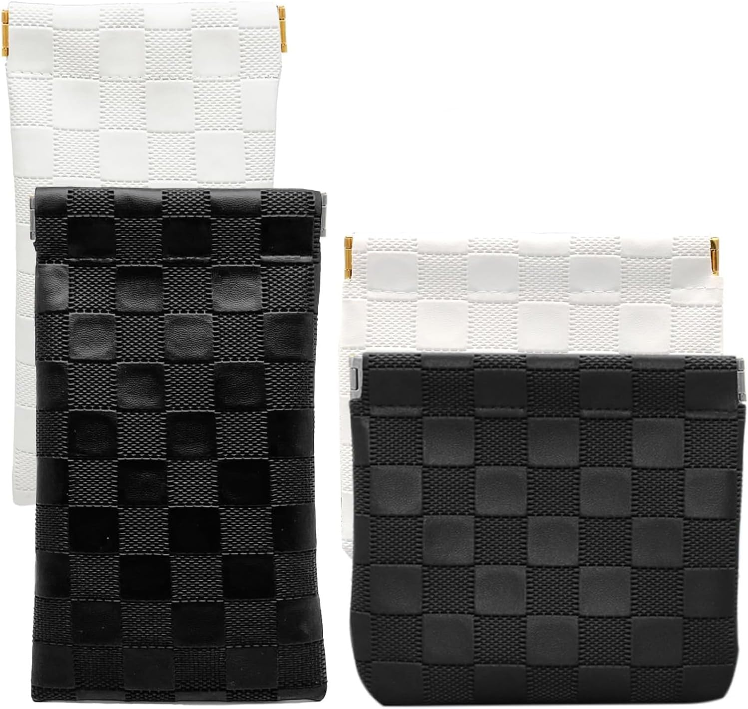 4PCS Mini Makeup Bags for Purse &ndash; Small Leather Cosmetic & Lipstick Pouches Waterproof Travel Organizer for Women (White & Black) image number 3