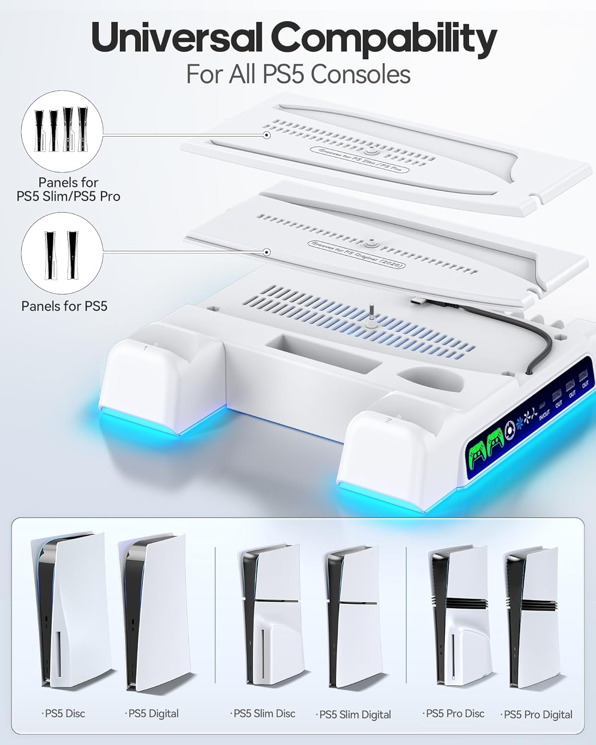 Kytok Ps5/Slim/Pro Cooling Stand with PS 5 Controller Charger for Playstation 5 Console, PS5 Stand with 3 Levels Cooling Fan, Vertical Station with Headset Holder image number 3