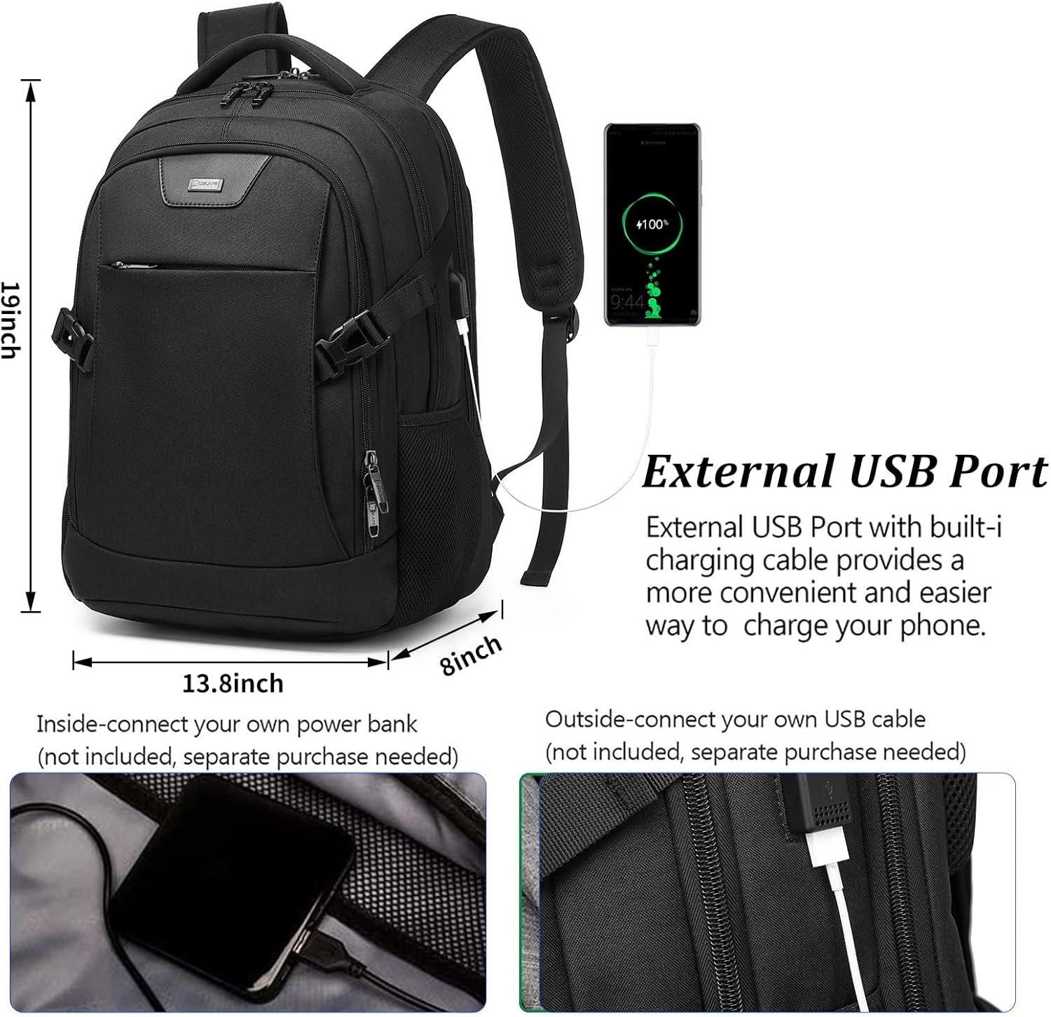DUSLANG 17 Inch Travel Laptop Backpack Water Resistant College Backpack for Men Laptop Bag with USB Charging Port image number 4